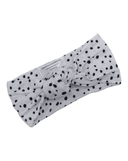 Adult Size - Black and White Dalmatian Knot Headwrap - Betty Brown Boutique Ltd