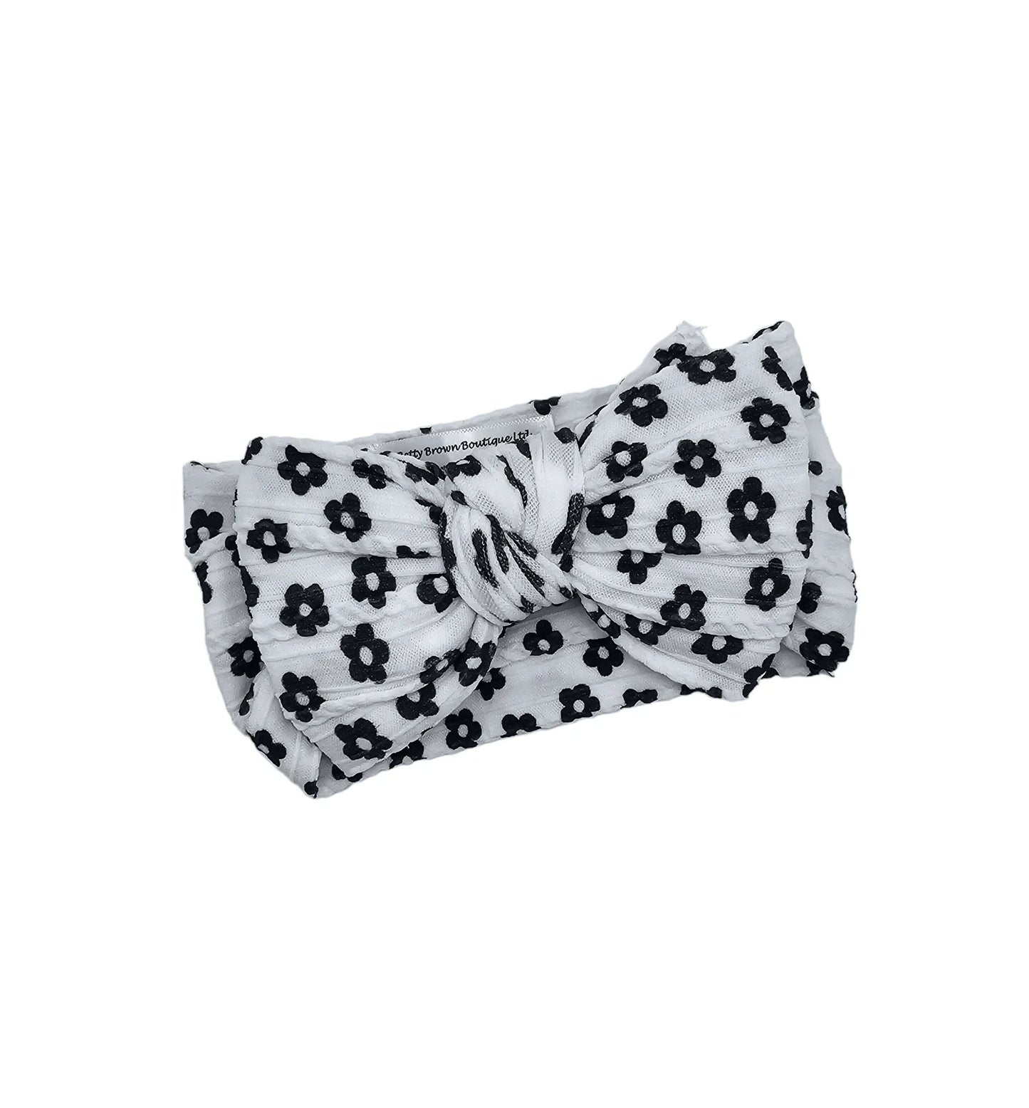 Black and White Daisy Larger Bow Cable Knit Headwrap - Betty Brown Boutique Ltd