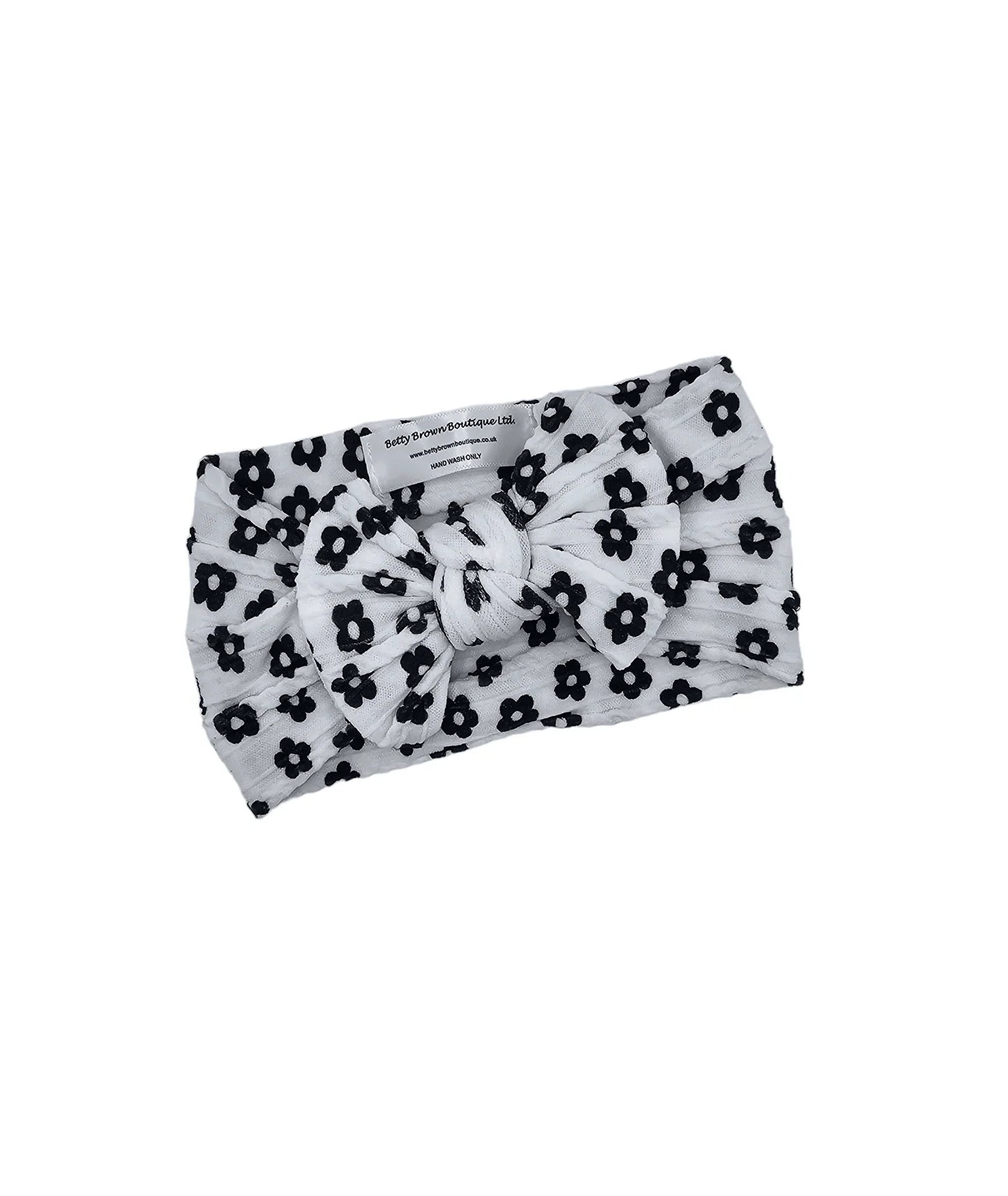 Black and White Daisy Smaller Bow Cable Knit Headwrap - Betty Brown Boutique Ltd