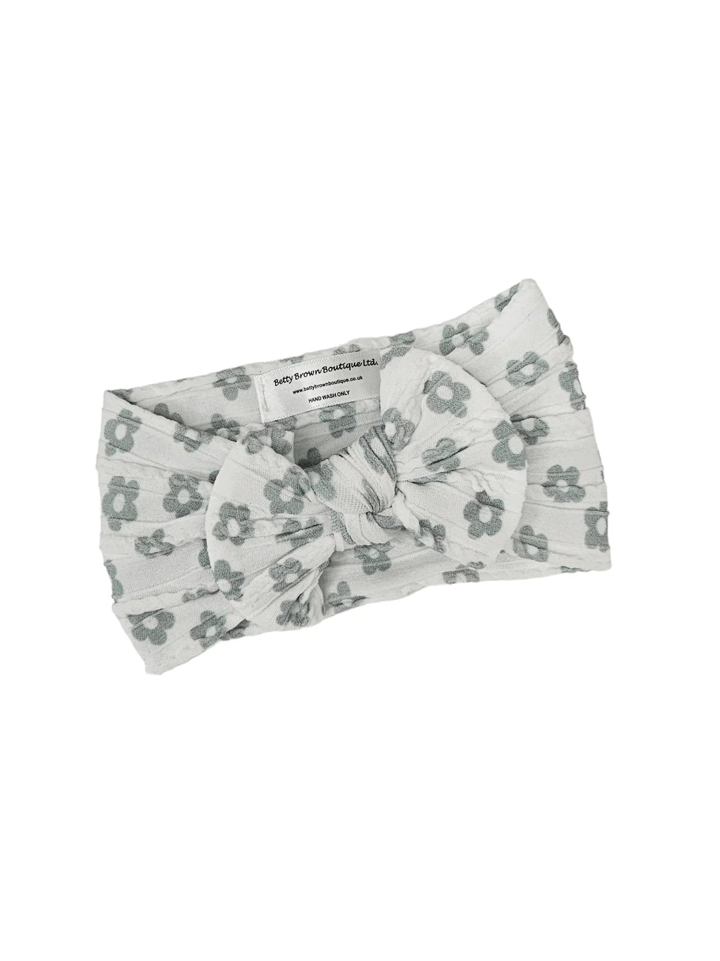 Sage Daisy Print Smaller Bow Cable Knit Headwrap - Betty Brown Boutique Ltd