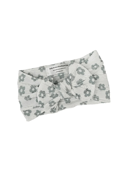 Sage Daisy Print Smaller Bow Cable Knit Headwrap - Betty Brown Boutique Ltd
