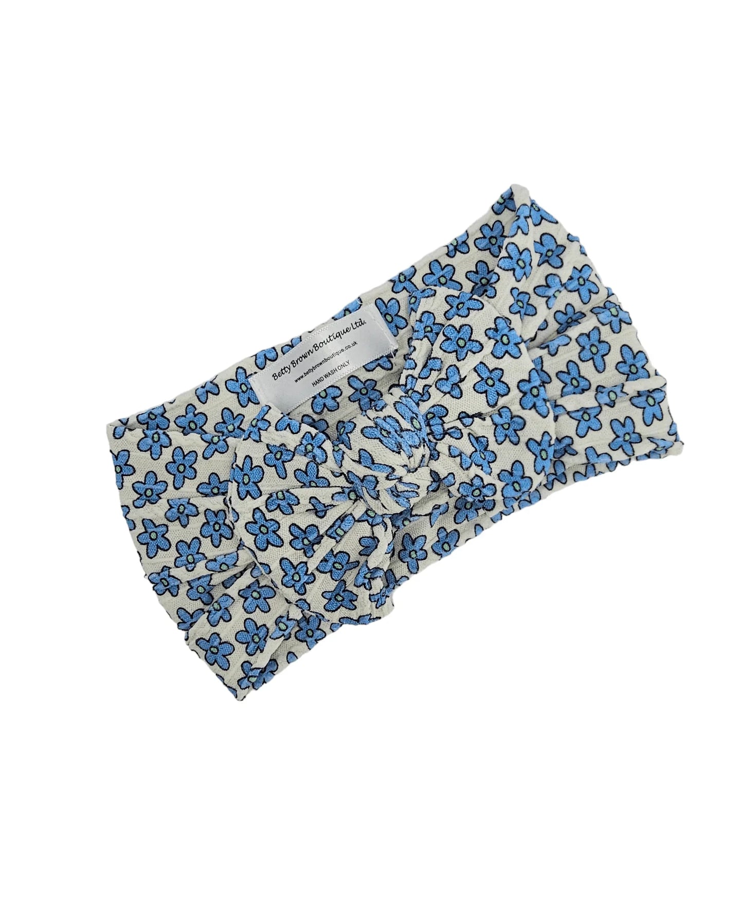 Blue Daisy Print Smaller Bow Cable Knit Headwrap - Betty Brown Boutique Ltd