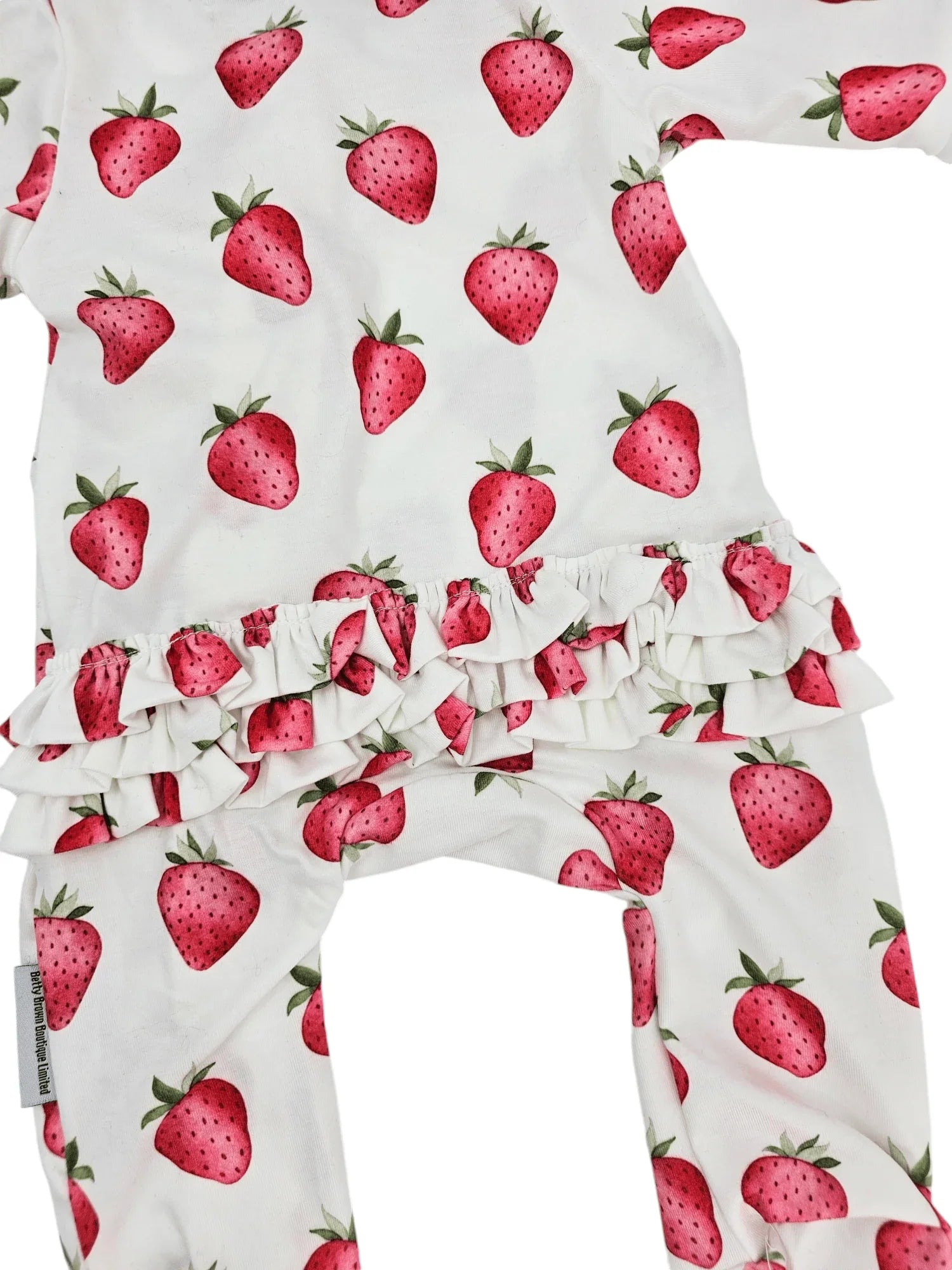 White Strawberry Frill Detailed Sleepsuit - Betty Brown Boutique Ltd