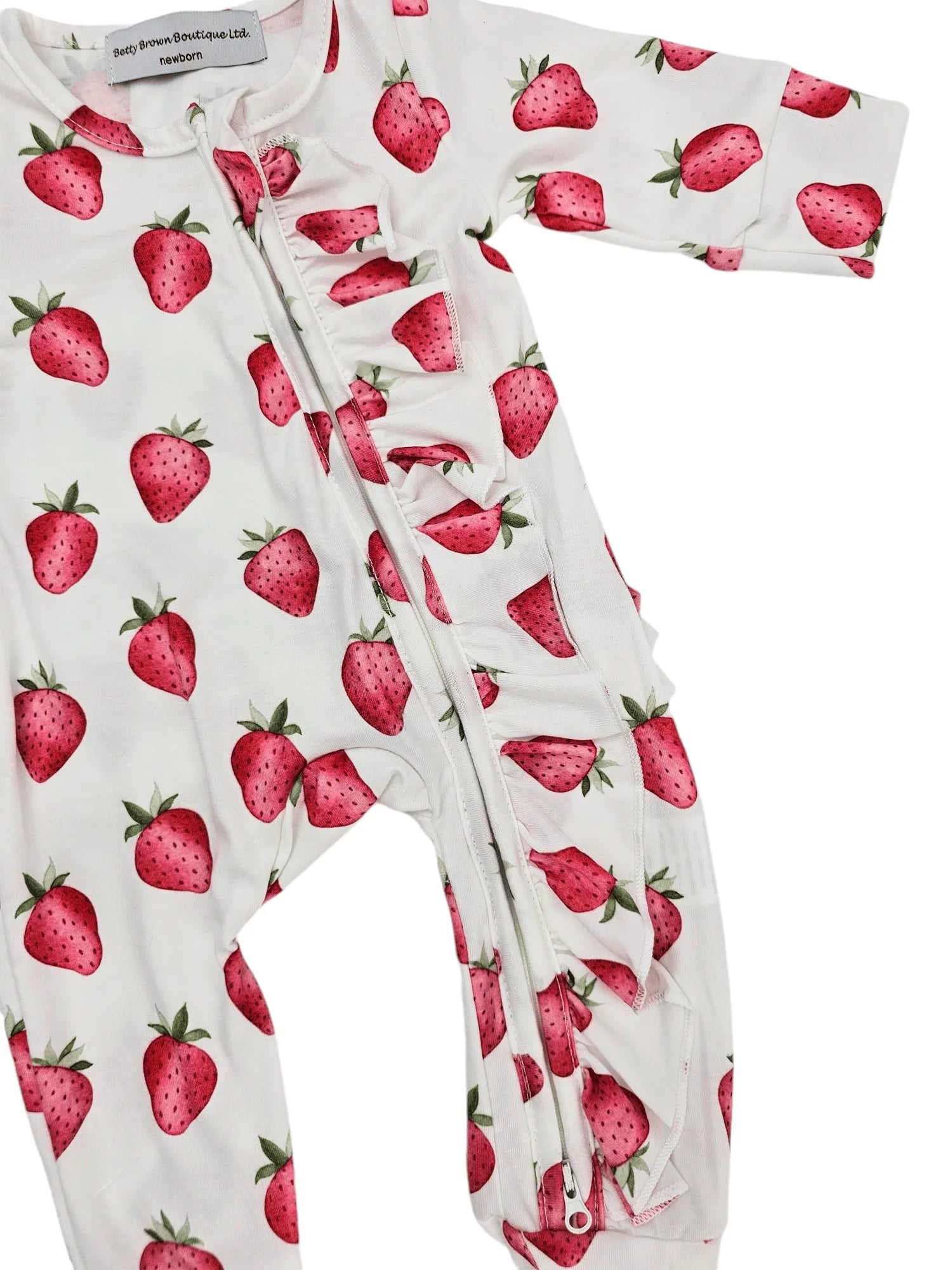 White Strawberry Frill Detailed Sleepsuit - Betty Brown Boutique Ltd