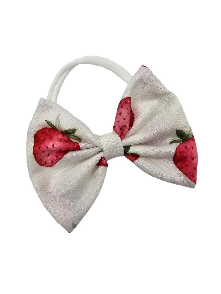 White Strawberry Frill Detailed Sleepsuit + 3.5 inch White Strawberry Bow Headband set - Betty Brown Boutique Ltd
