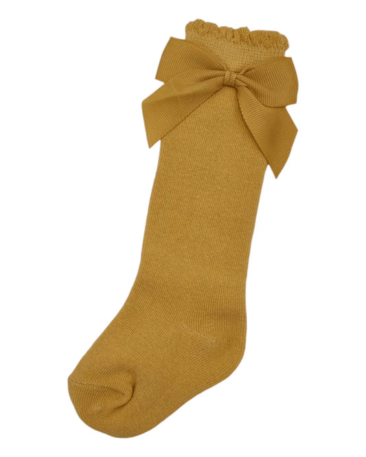 Dandelion Yellow Knee High Socks With 3 Inch Bow - Betty Brown Boutique Ltd