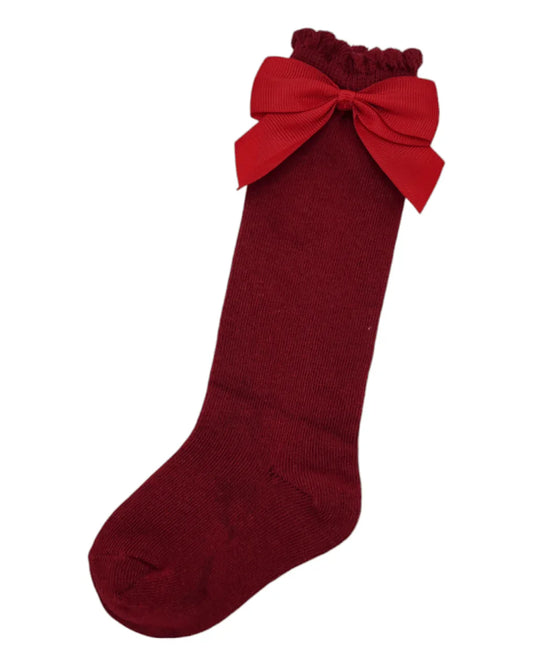 Red Knee High Socks With 3 Inch Bow - Betty Brown Boutique Ltd