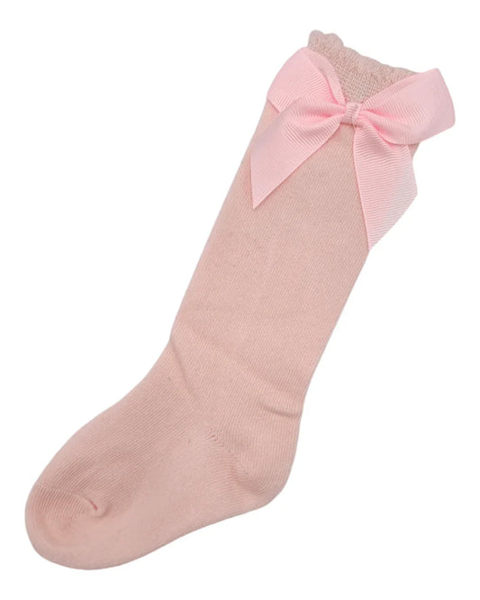 Light Pink Knee High Socks With 3 Inch Bow - Betty Brown Boutique Ltd