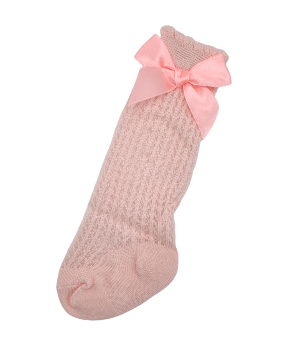 Pink Open Patterned Knee High Socks With Satin 3 Inch Bow - Betty Brown Boutique Ltd