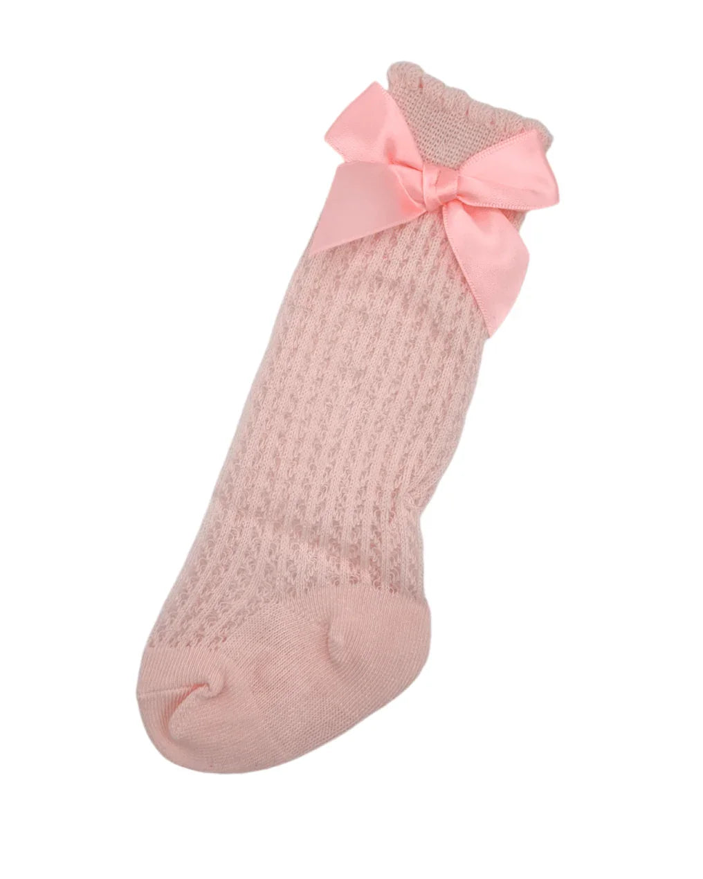 Pink Open Patterned Knee High Socks With Satin 3 Inch Bow - Betty Brown Boutique Ltd