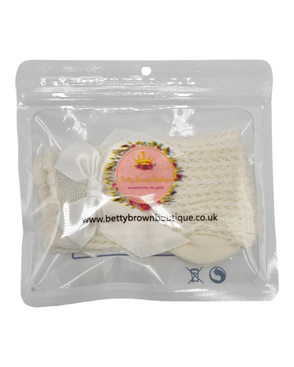 Ivory Open Patterned Knee High Socks With Satin 3 Inch Bow - Betty Brown Boutique Ltd