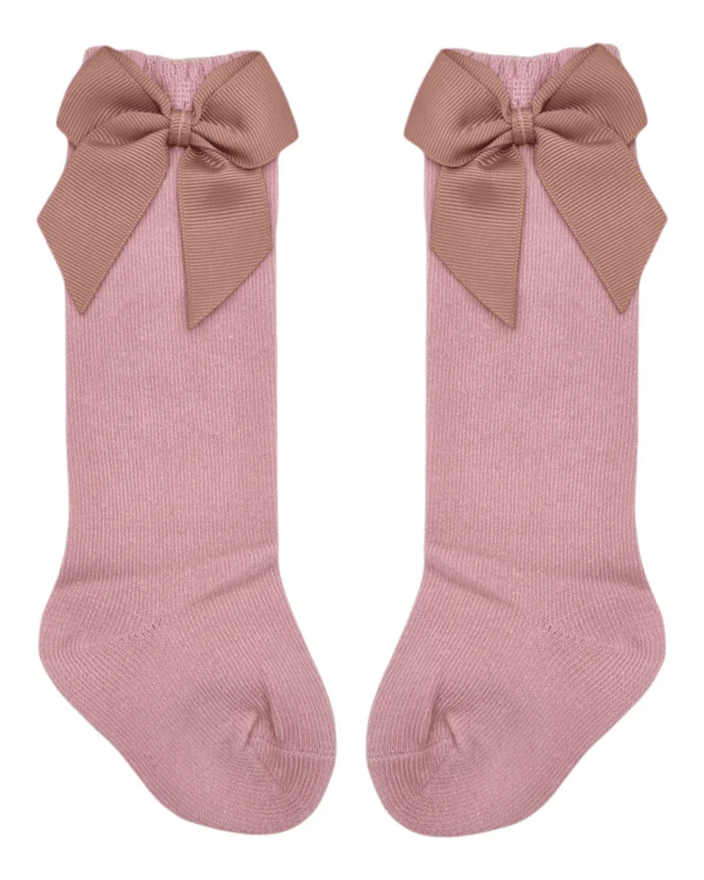 Dusty Pink Knee High Socks With 3 Inch Bow - Betty Brown Boutique Ltd