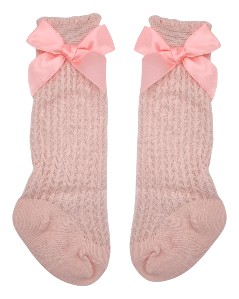 Pink Open Patterned Knee High Socks With Satin 3 Inch Bow - Betty Brown Boutique Ltd