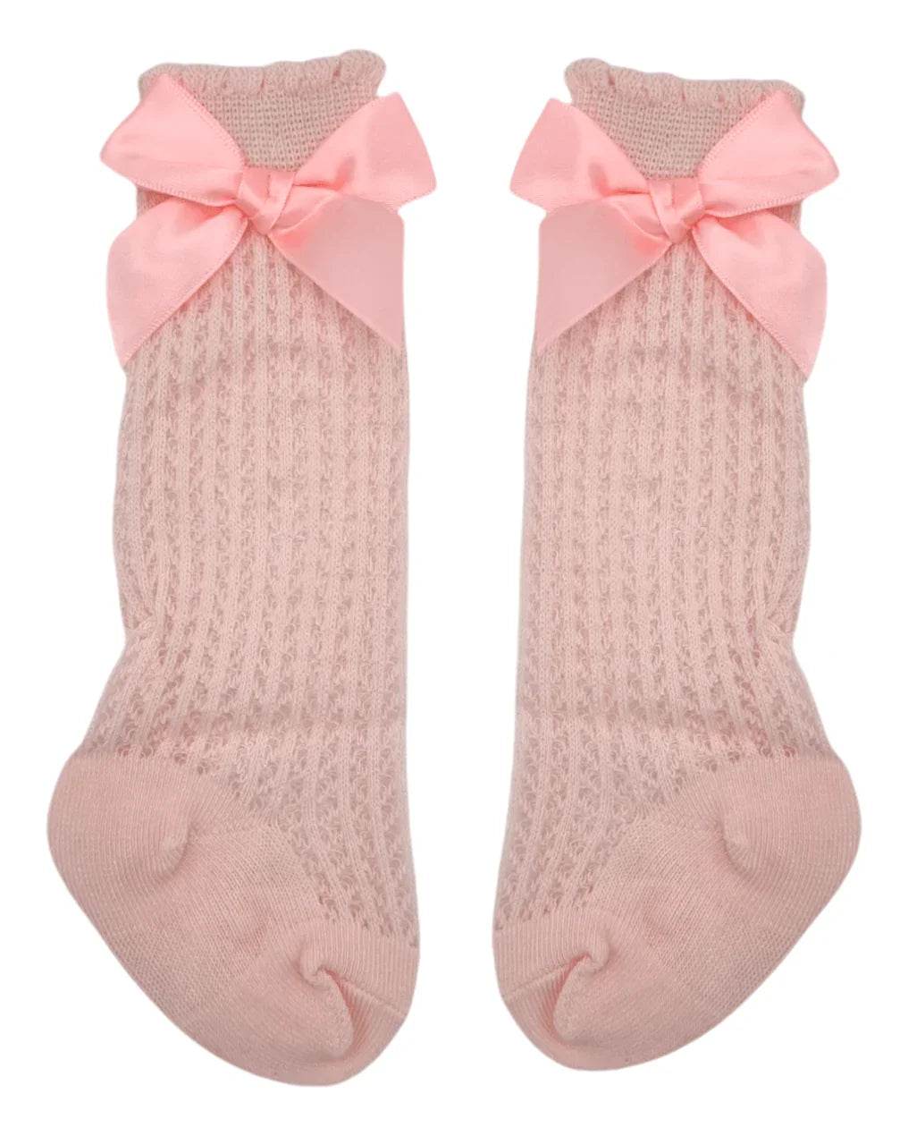 Pink Open Patterned Knee High Socks With Satin 3 Inch Bow - Betty Brown Boutique Ltd