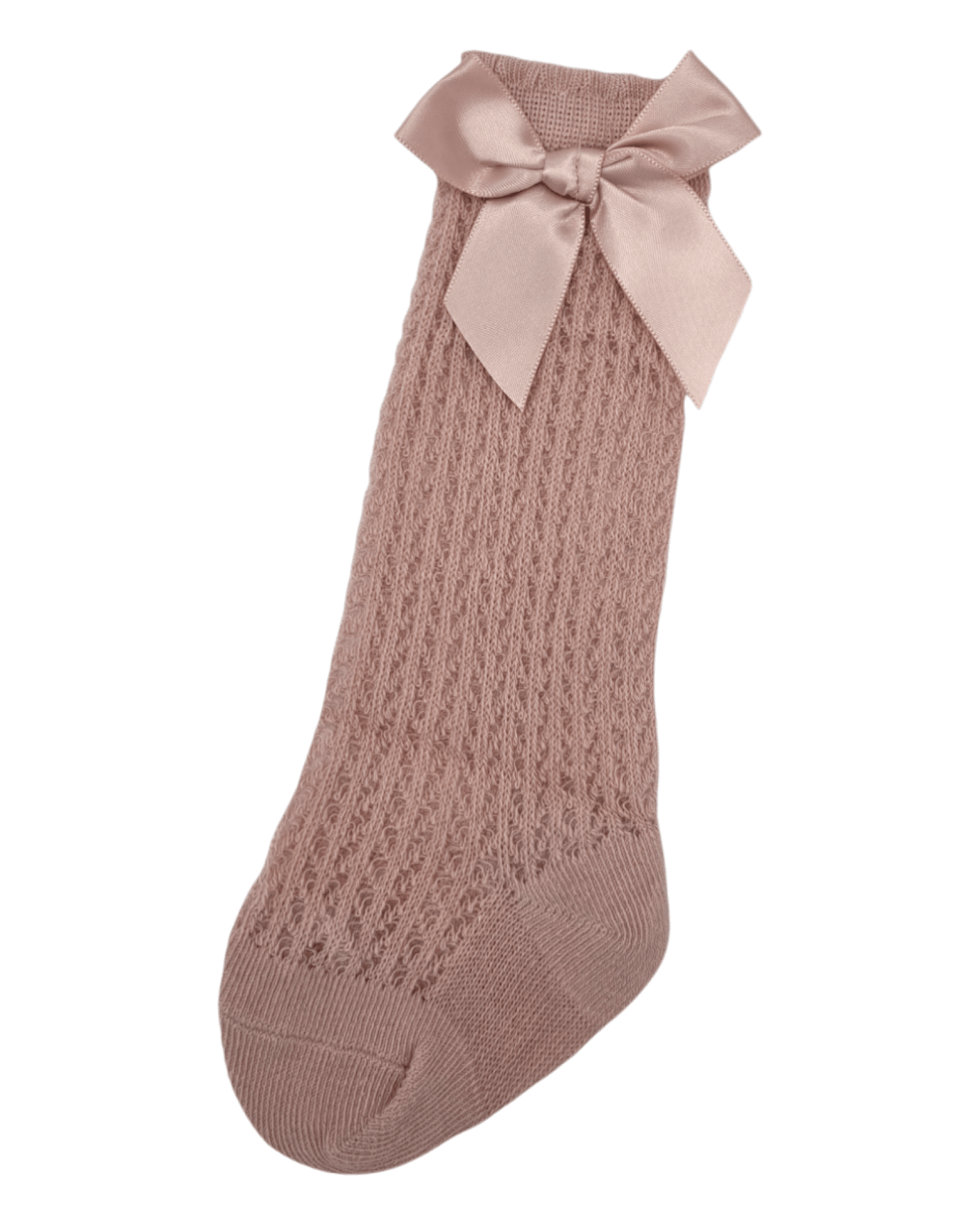 Primrose Pink Open Patterned Knee High Socks With Satin 3 Inch Bow - Betty Brown Boutique Ltd