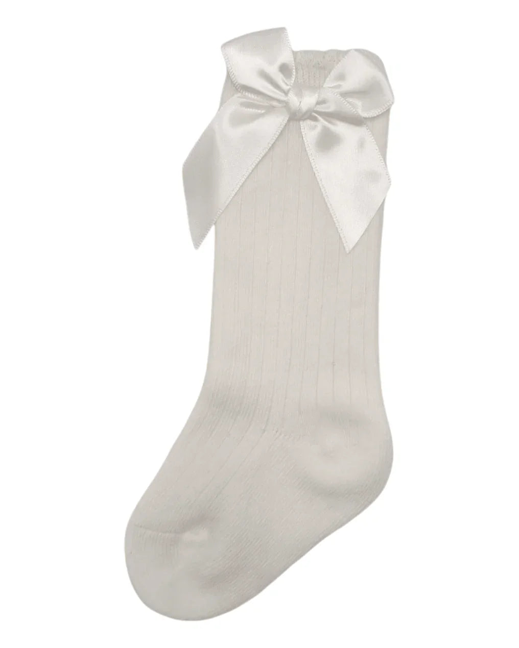 Ivory Ribbed Knee High Socks With Satin 3 Inch Bow - Betty Brown Boutique Ltd