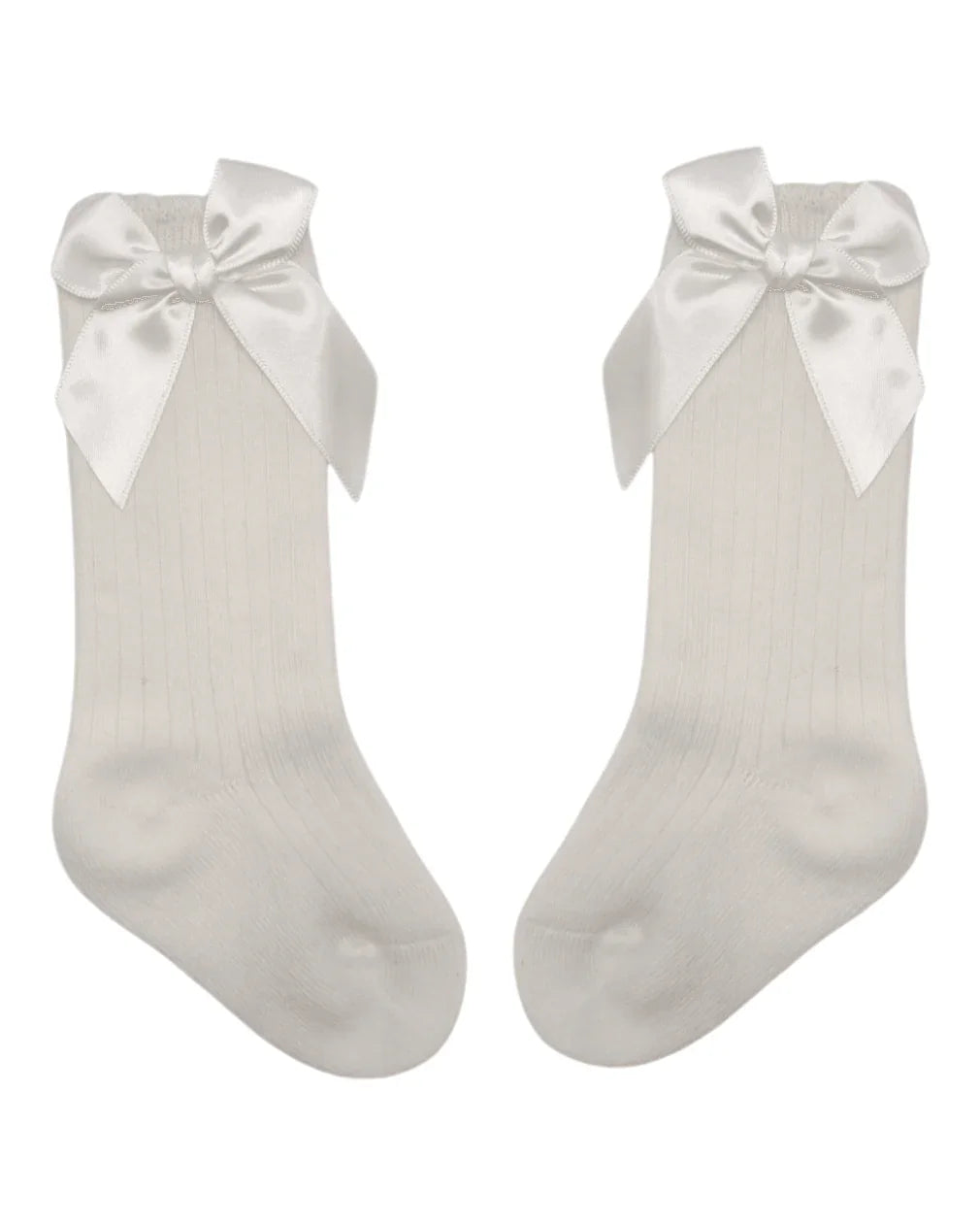 Ivory Ribbed Knee High Socks With Satin 3 Inch Bow - Betty Brown Boutique Ltd