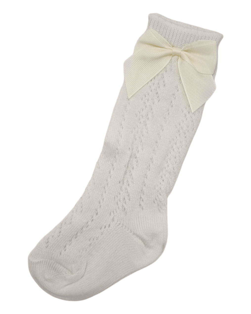 Ivory Open Patterned Knee High Socks With 3 Inch Bow - Betty Brown Boutique Ltd