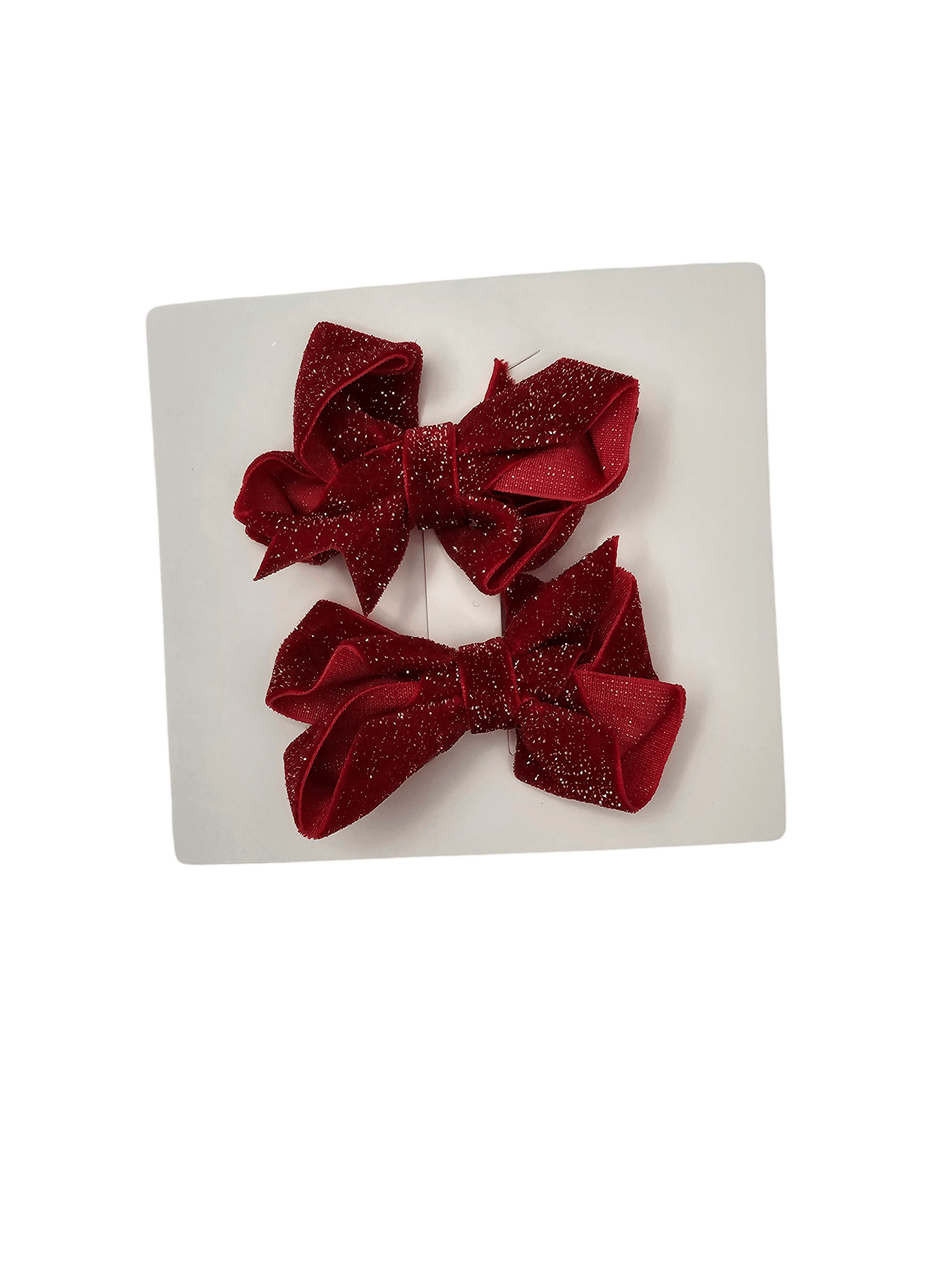 Pair of Red Velvet Sparkle 3 Inch Bow Clips - Christmas Collection - Betty Brown Boutique Ltd