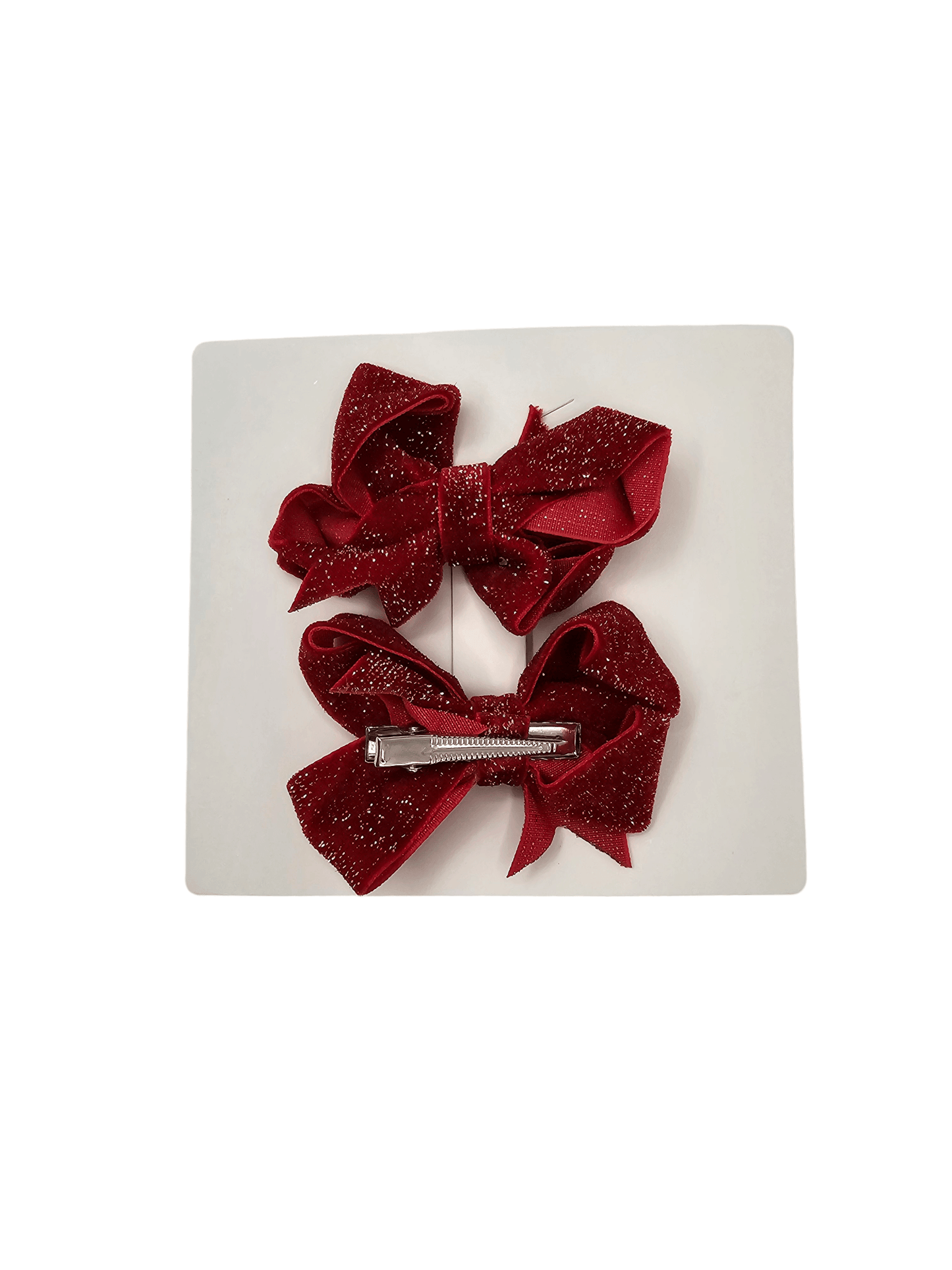Pair of Red Velvet Sparkle 3 Inch Bow Clips - Christmas Collection - Betty Brown Boutique Ltd