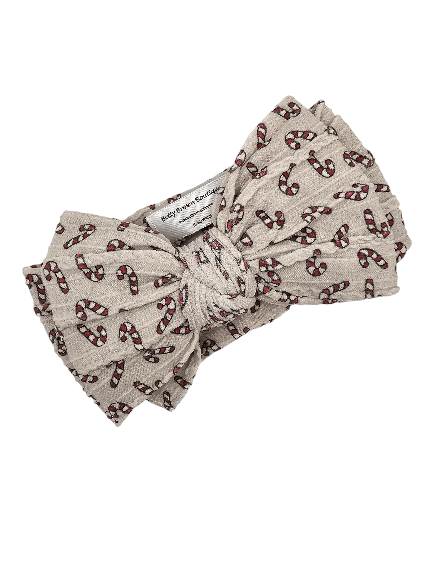 Neutral Candy Cane Christmas Larger Bow Cable Knit Headwrap - Betty Brown Boutique Ltd