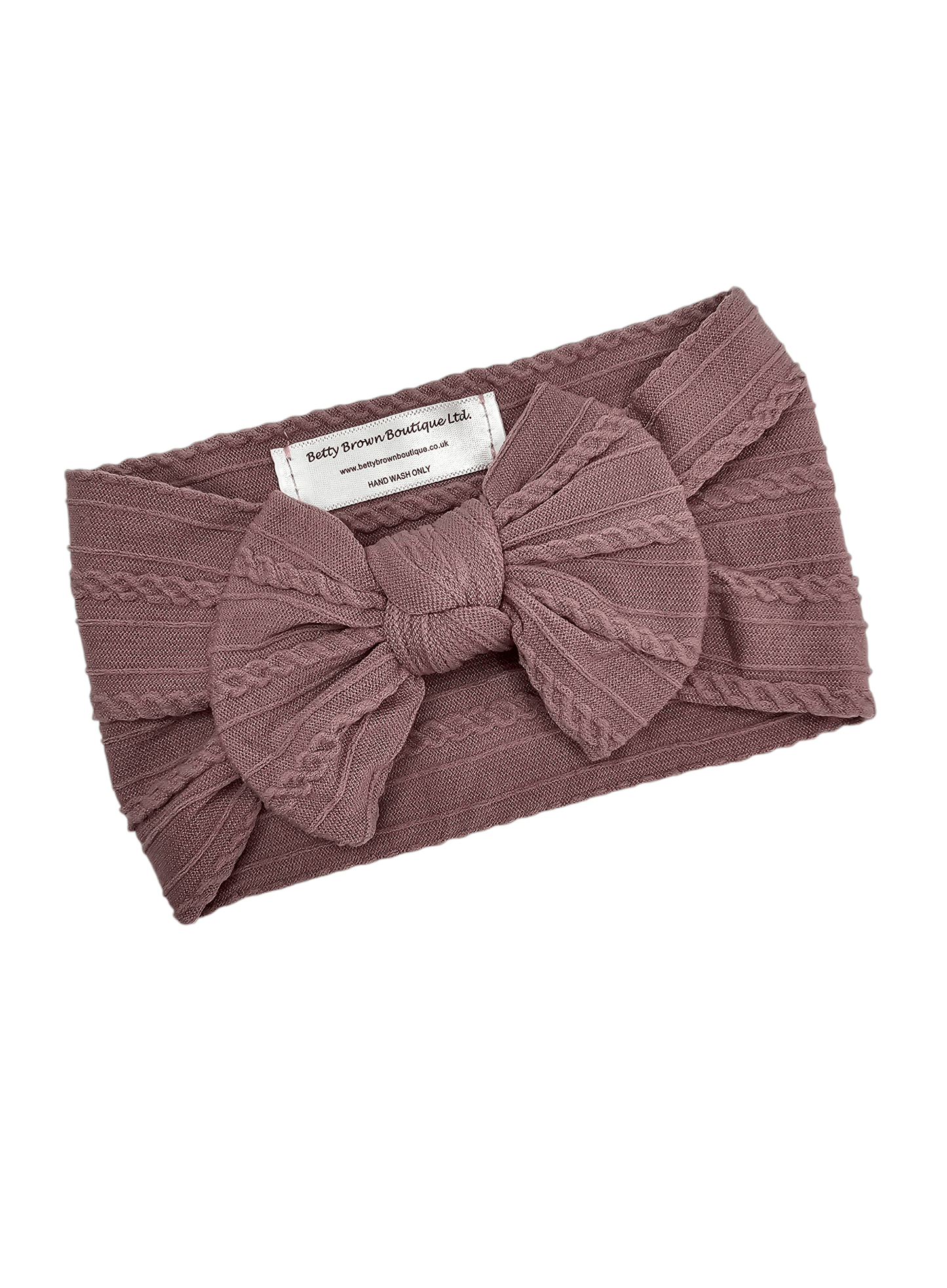Mauve Smaller Bow Cable Knit Headwrap - Betty Brown Boutique Ltd