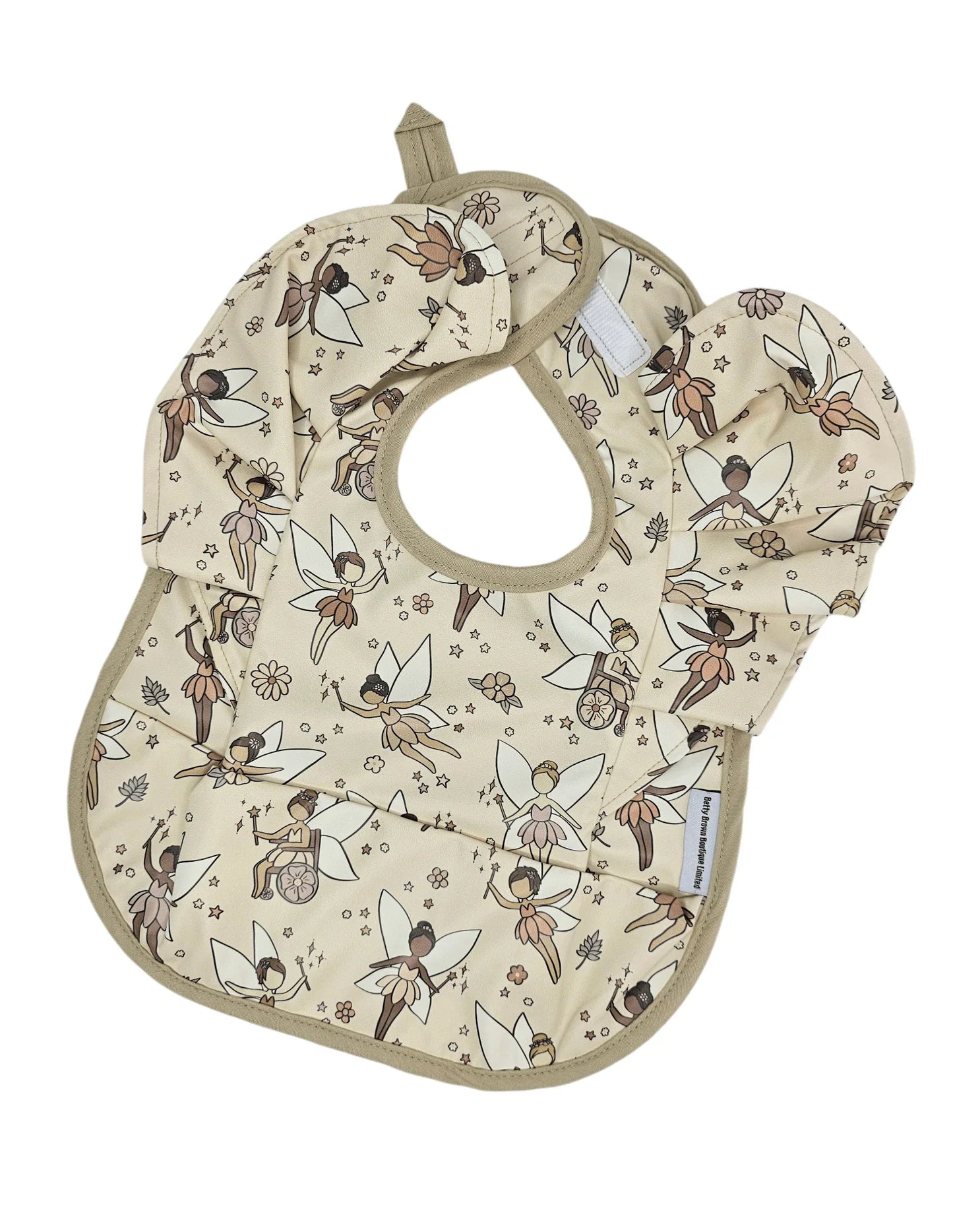 Neutral Fairy Print Frill Detailed Waterproof Bib - Betty Brown Boutique Ltd