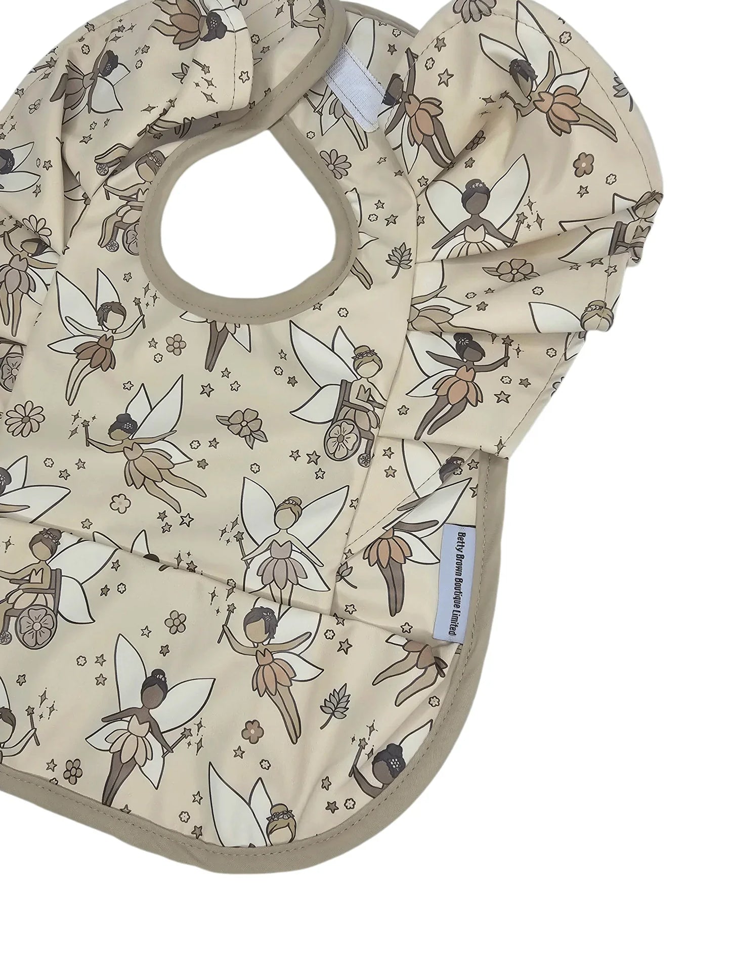 Neutral Fairy Print Frill Detailed Waterproof Bib - Betty Brown Boutique Ltd