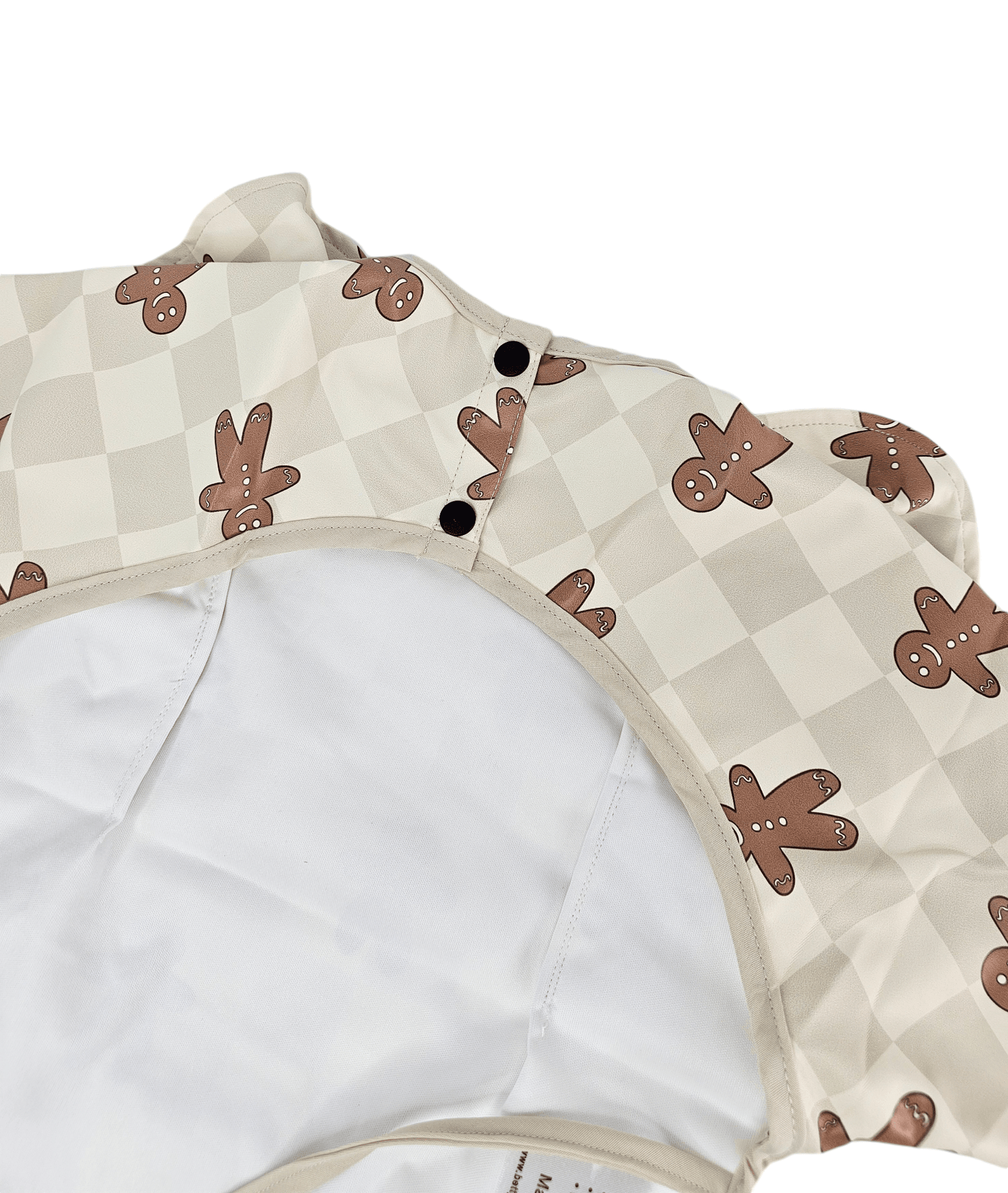 Gingham Gingerbread Man Christmas Print Frill Detailed Waterproof Bib with Sleeves - Betty Brown Boutique Ltd