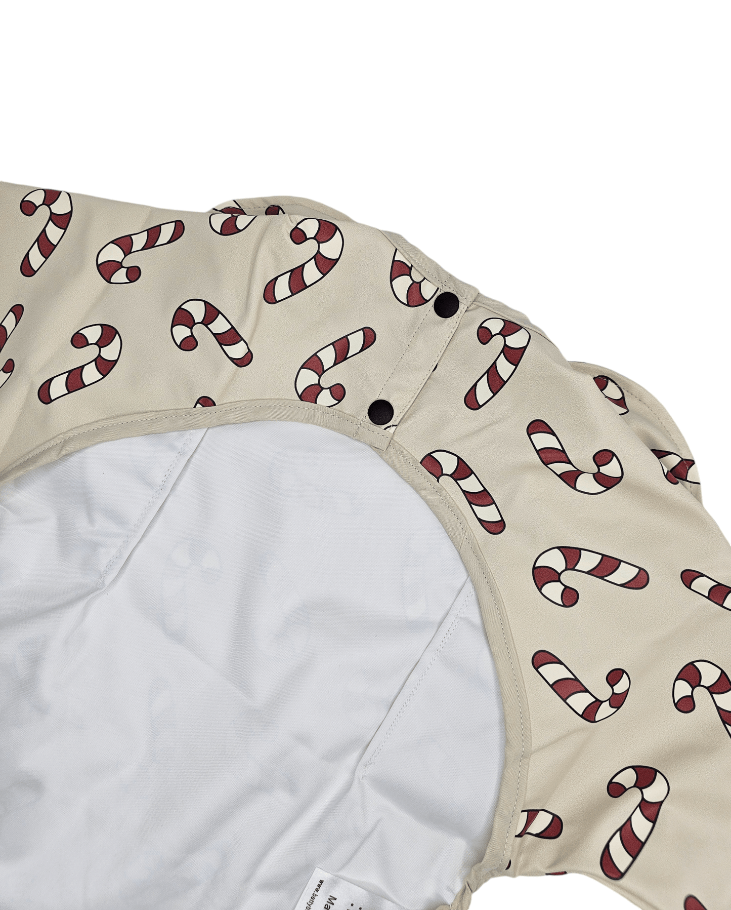 Neutral Candy Cane Christmas Print Frill Detailed Waterproof Bib with Sleeves - Betty Brown Boutique Ltd