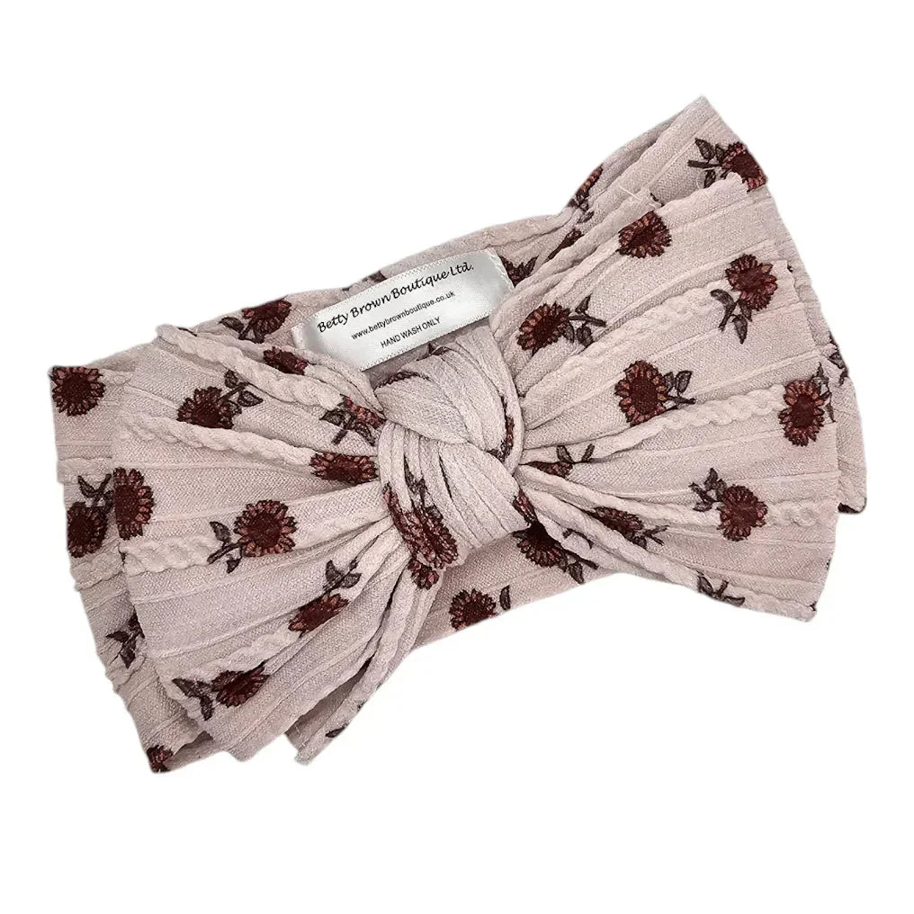 Sunflower Print Larger Bow Cable Knit Headwrap - Betty Brown Boutique Ltd