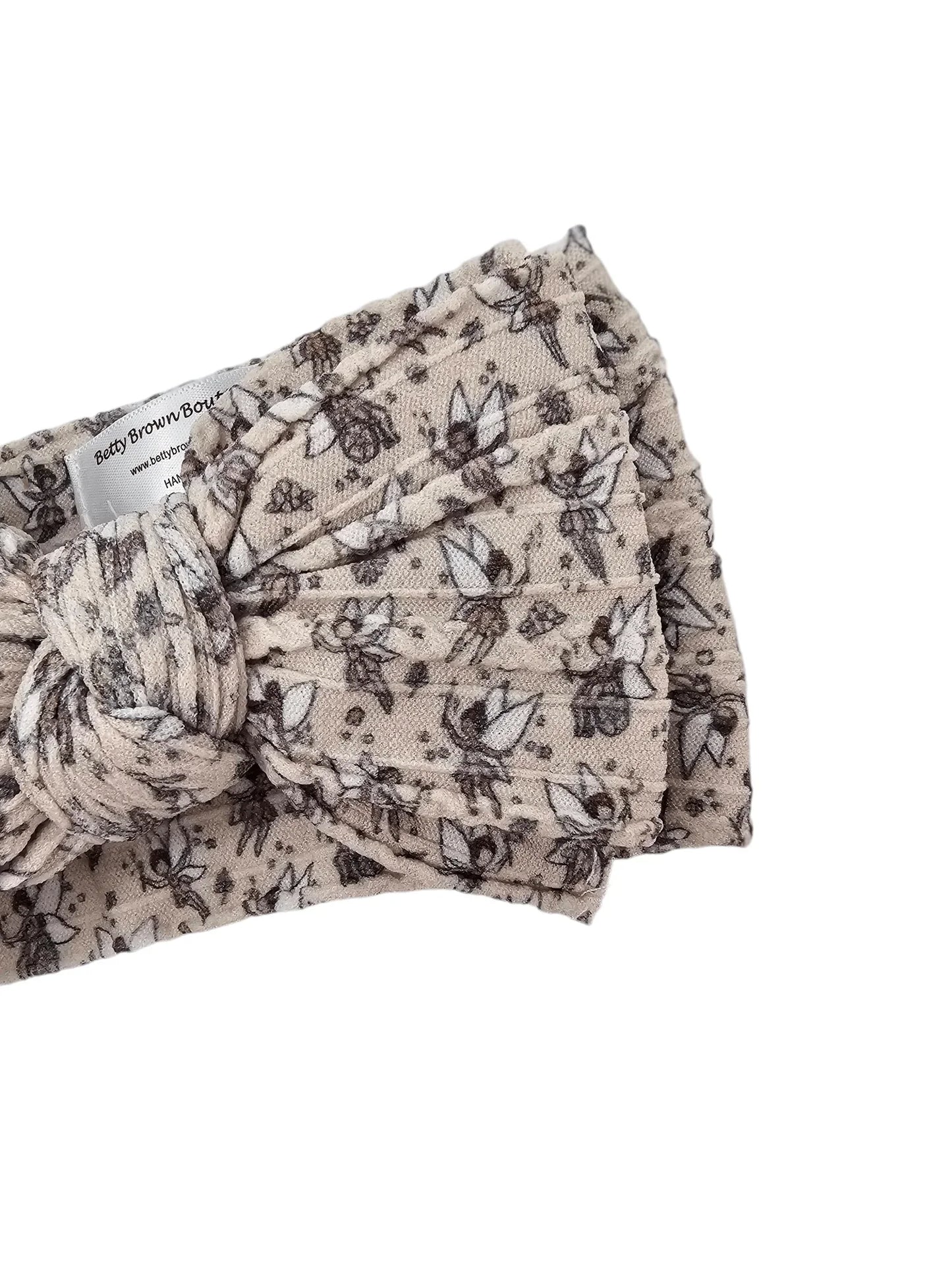 Fairy Print Larger Bow Cable Knit Headwrap - Betty Brown Boutique Ltd
