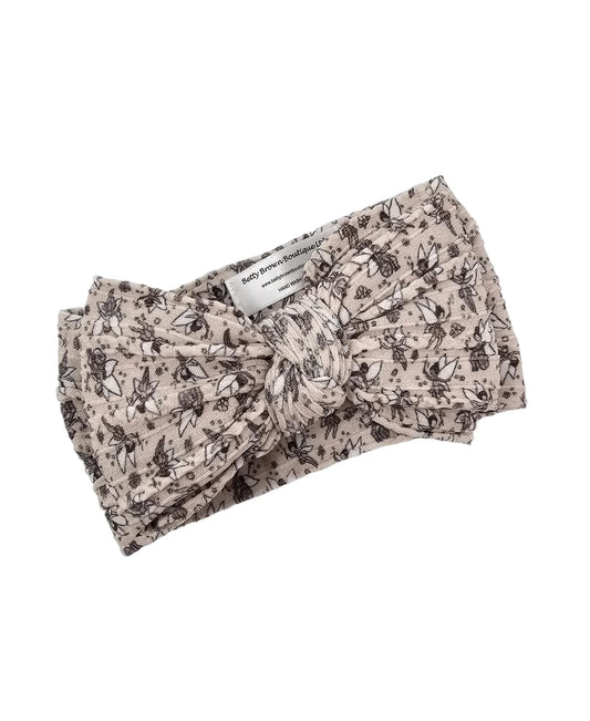 Fairy Print Larger Bow Cable Knit Headwrap - Betty Brown Boutique Ltd
