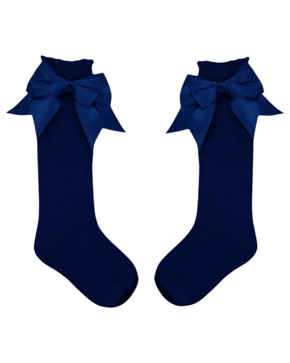 Navy Blue Knee High Socks With Larger Satin Bow - Betty Brown Boutique Ltd