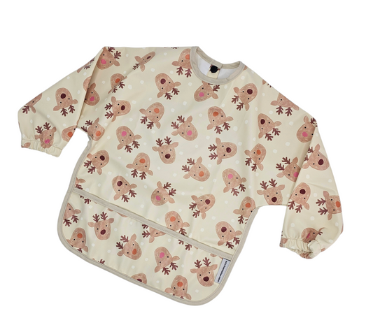 Reindeer Christmas Print Waterproof Bib with Sleeves - Betty Brown Boutique Ltd