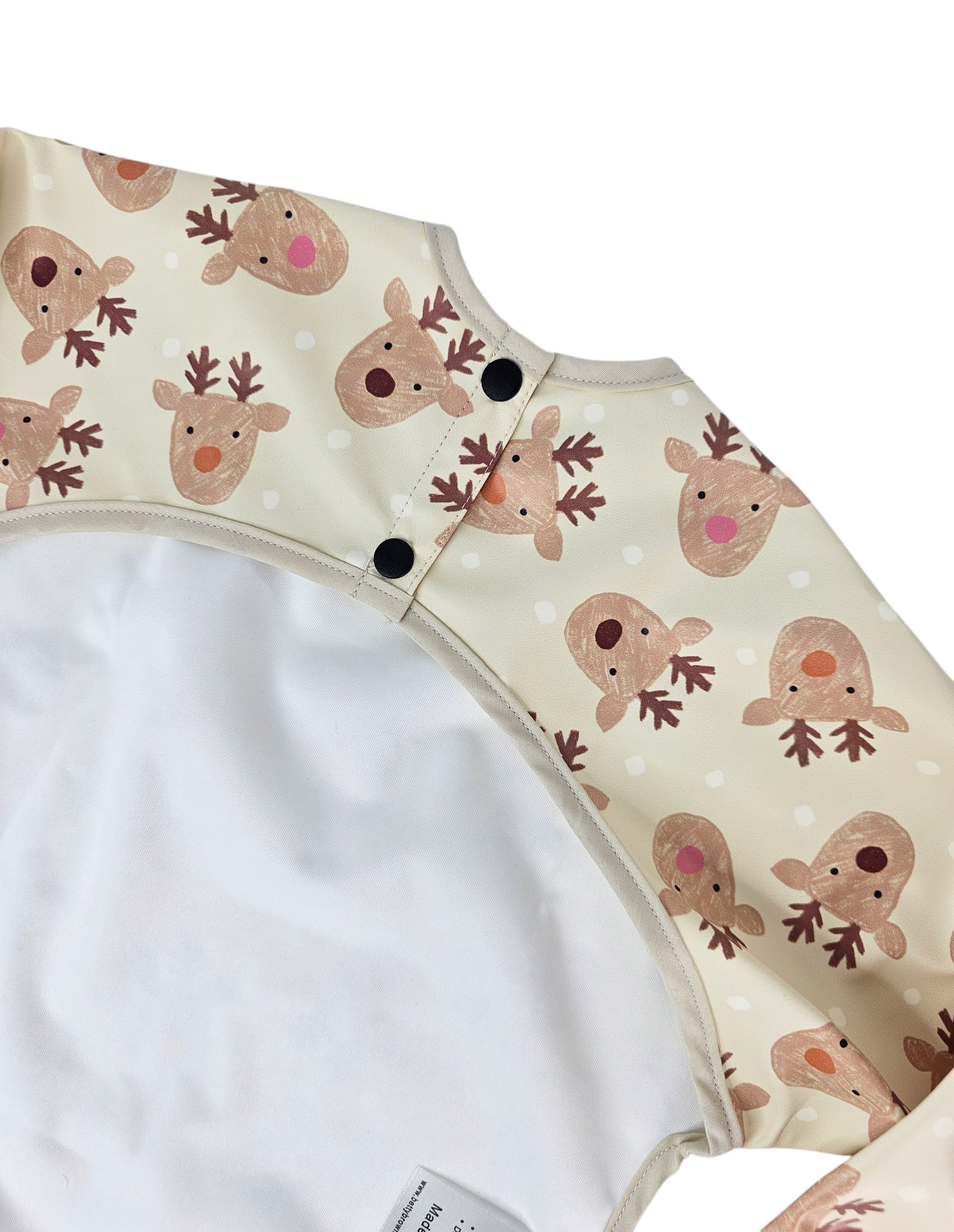 Reindeer Christmas Print Waterproof Bib with Sleeves - Betty Brown Boutique Ltd