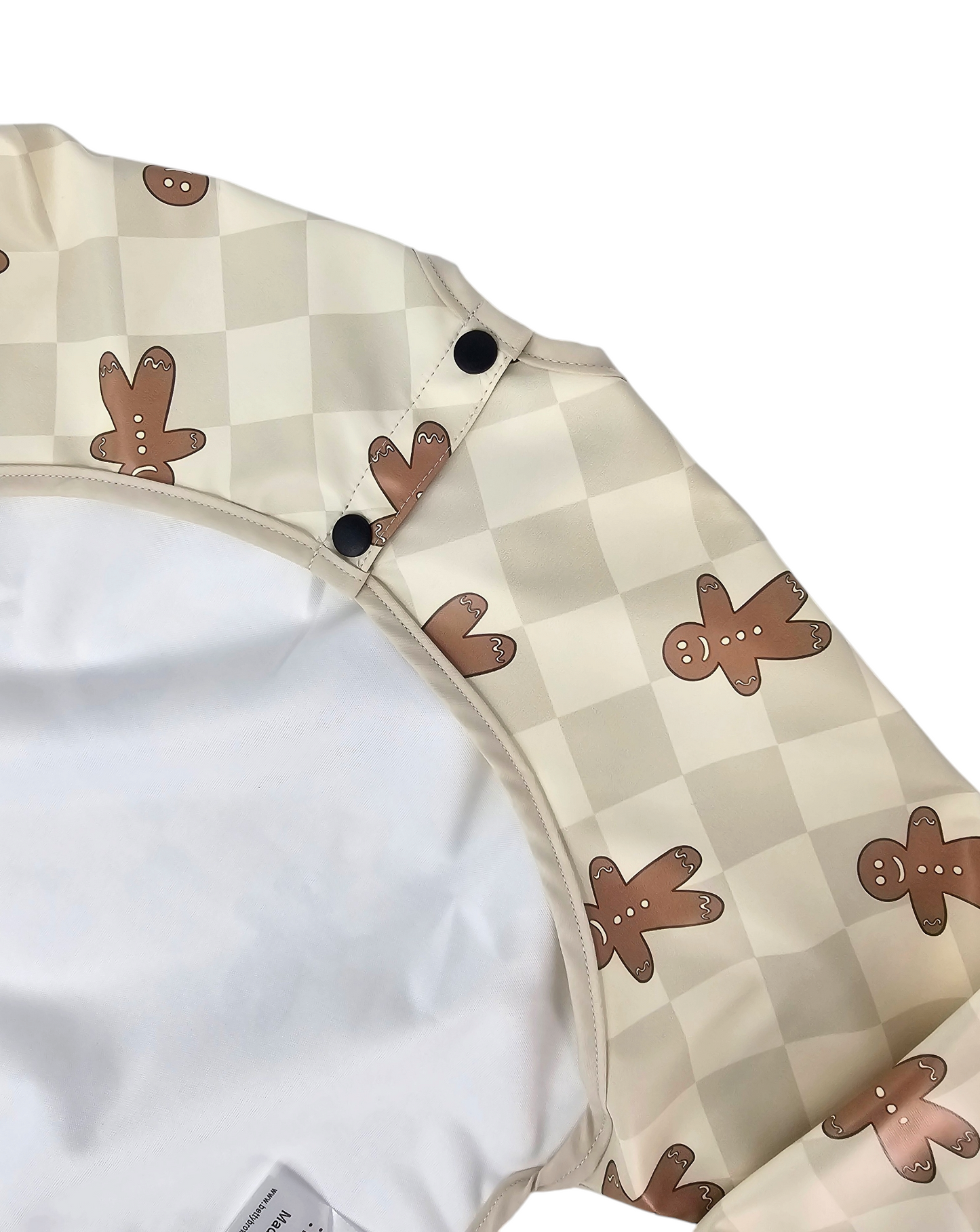 Gingham Gingerbread Man Christmas Print Waterproof Bib with Sleeves - Betty Brown Boutique Ltd