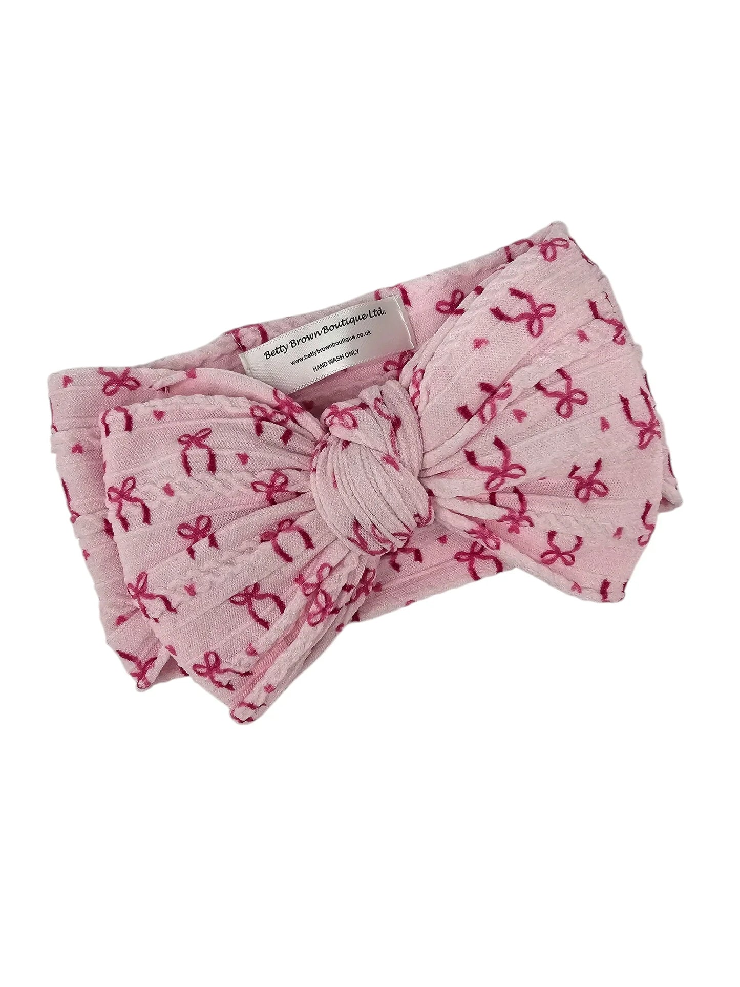 Pink Bow Pattern Larger Bow Cable Knit Headband