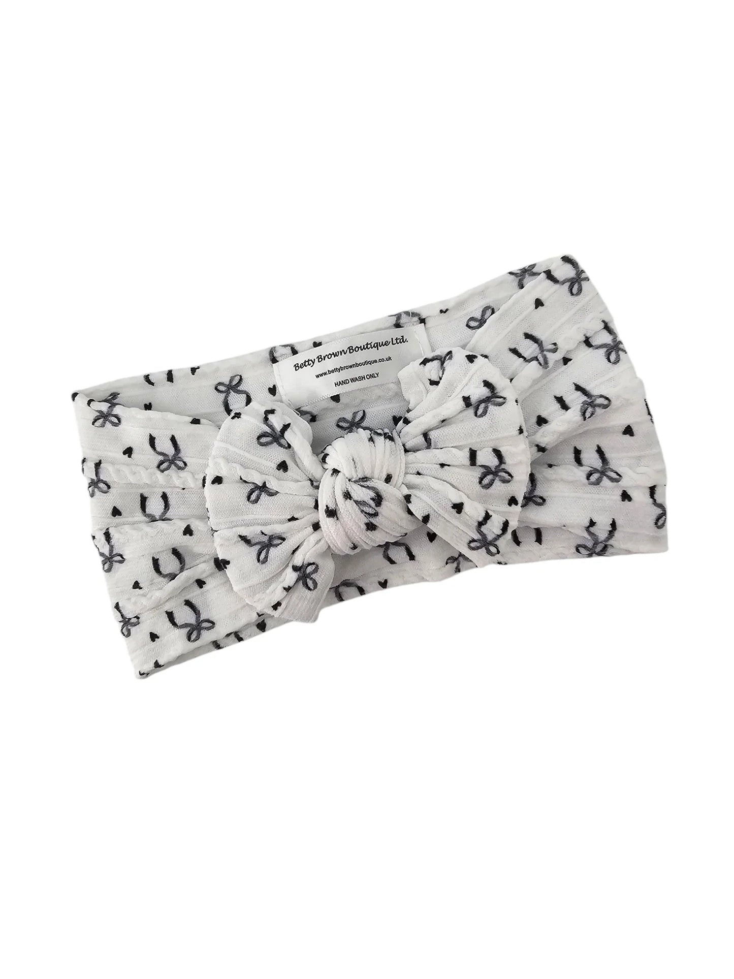 Black Bow Pattern Smaller Bow Cable Knit Headband