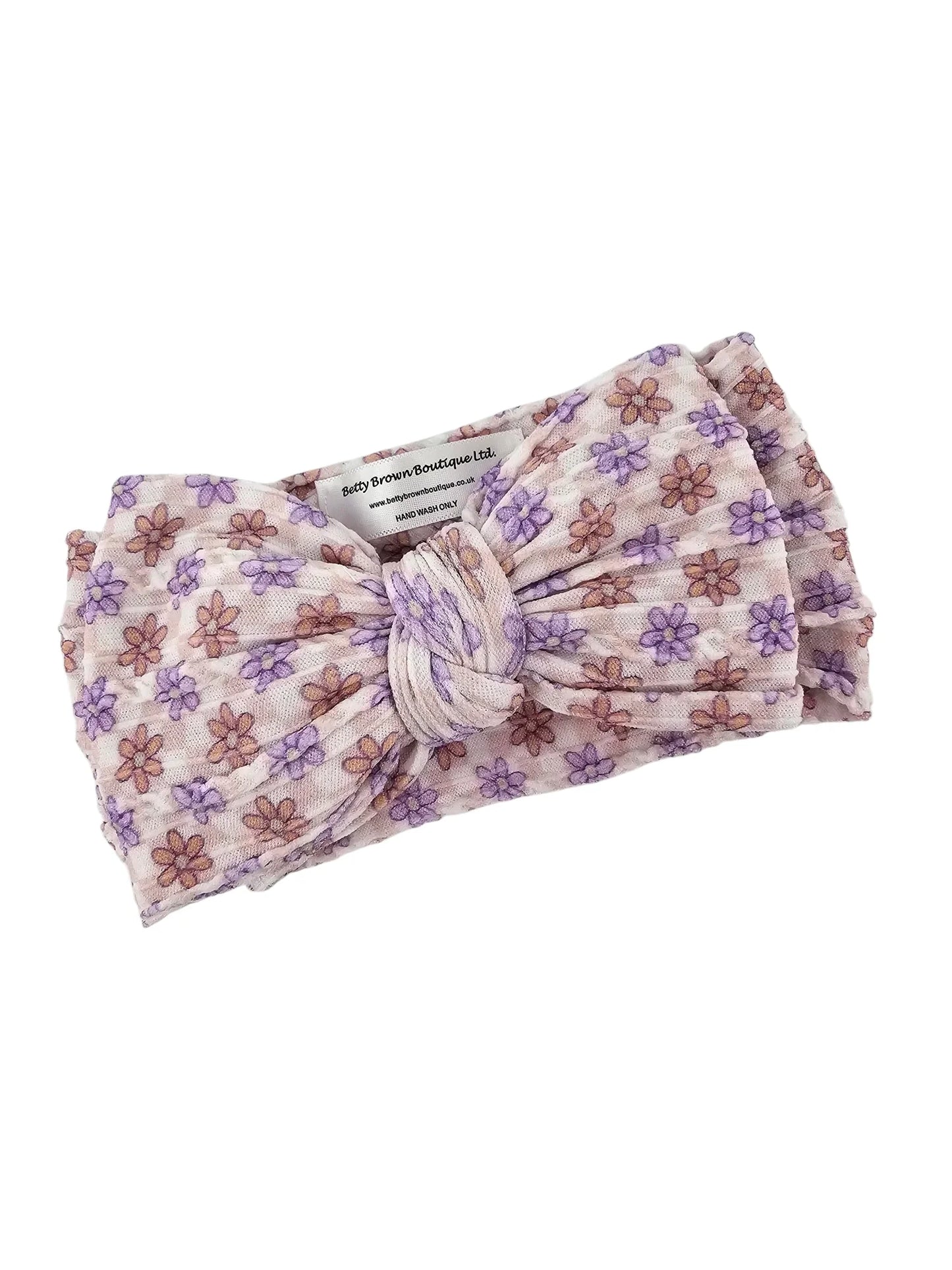 Retro Gingham Daisy Pattern Larger Bow Cable Knit Headband