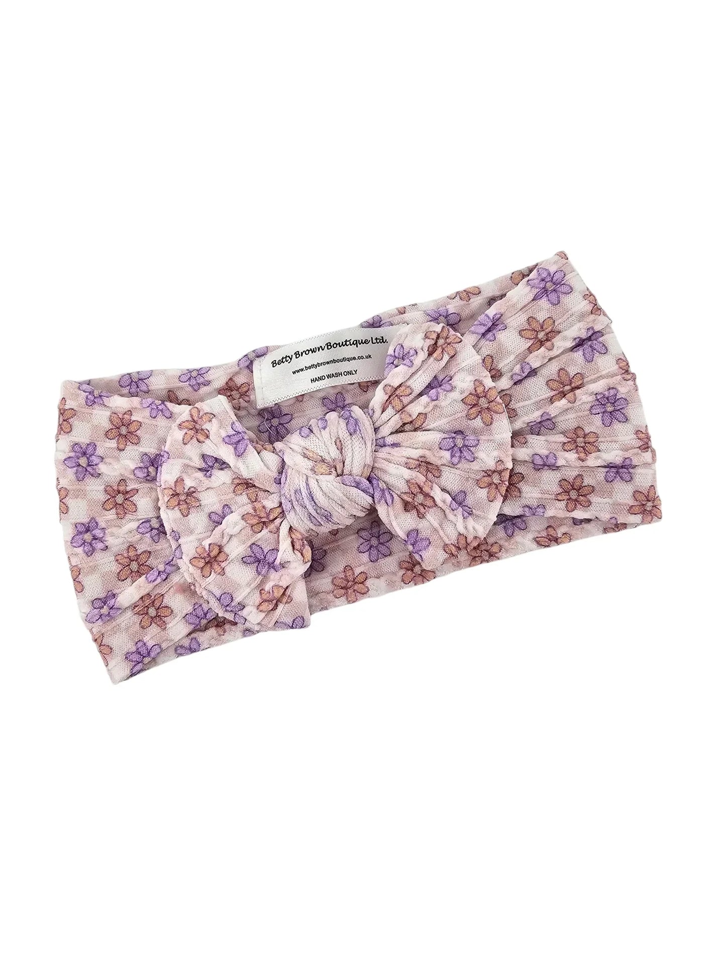 Retro Gingham Daisy Pattern Smaller Bow Cable Knit Headband