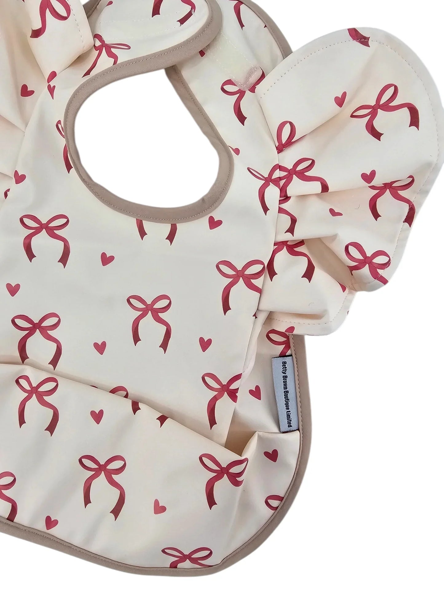 Pink Bow Pattern Frill Detailed Waterproof Bib