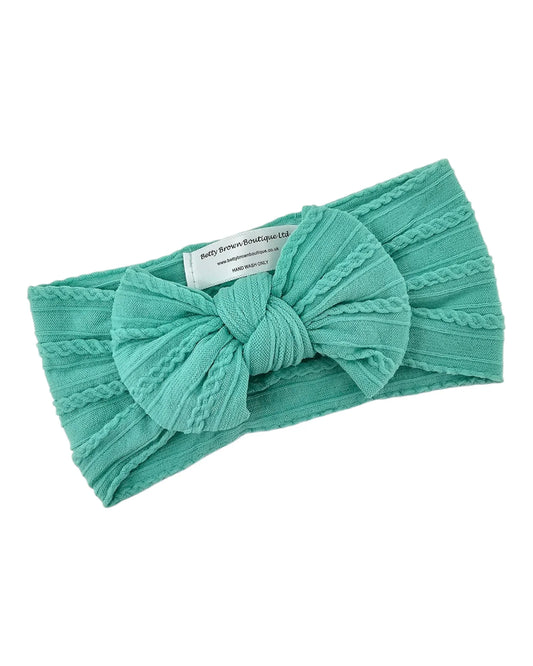 Aqua Green Cable Knit Smaller Bow Headband