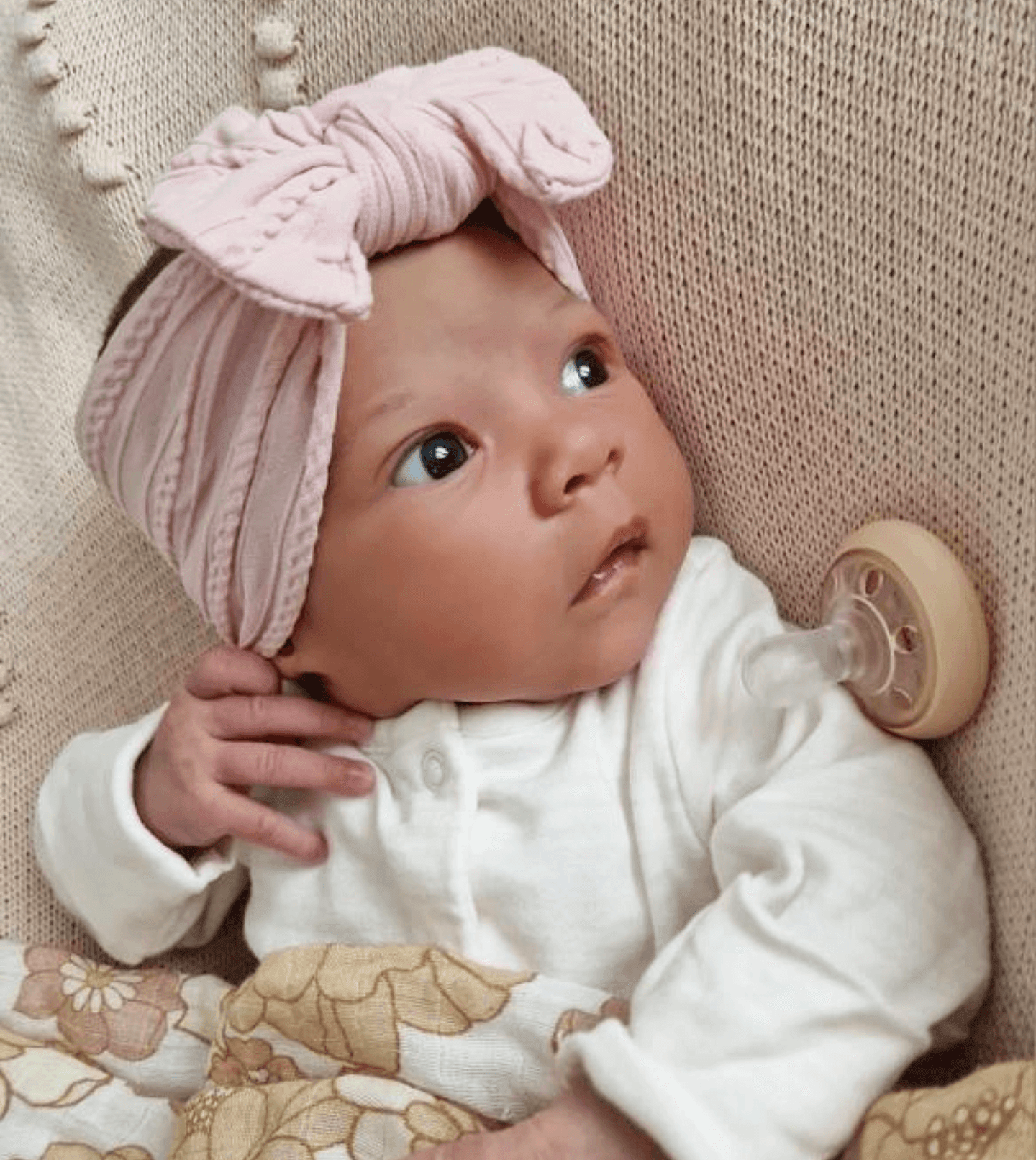 Blush Pink Smaller Bow Cable Knit Headwrap - Betty Brown Boutique Ltd