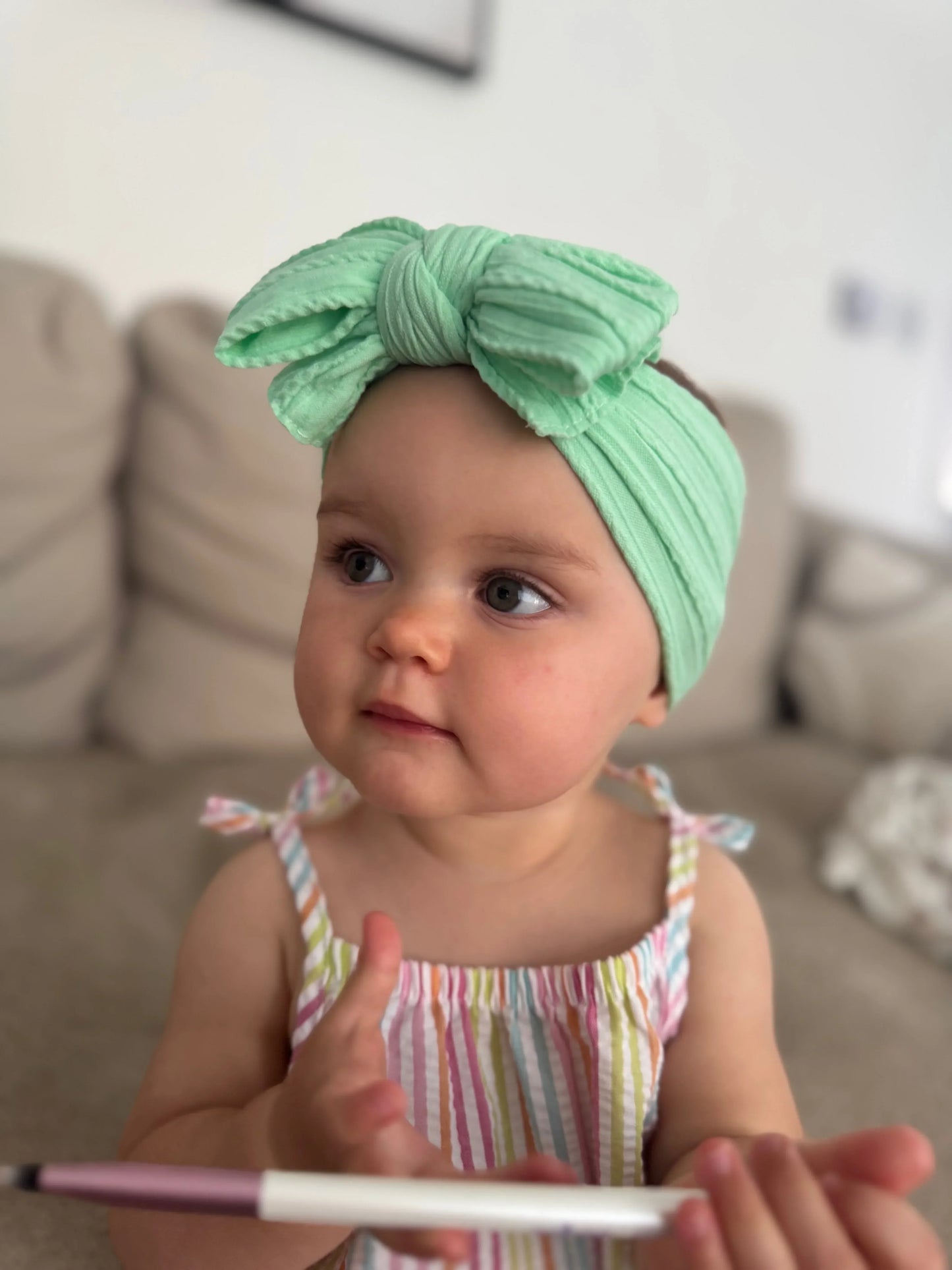 Apple Green Larger Bow Headband For Girls From Newborn - Image 5