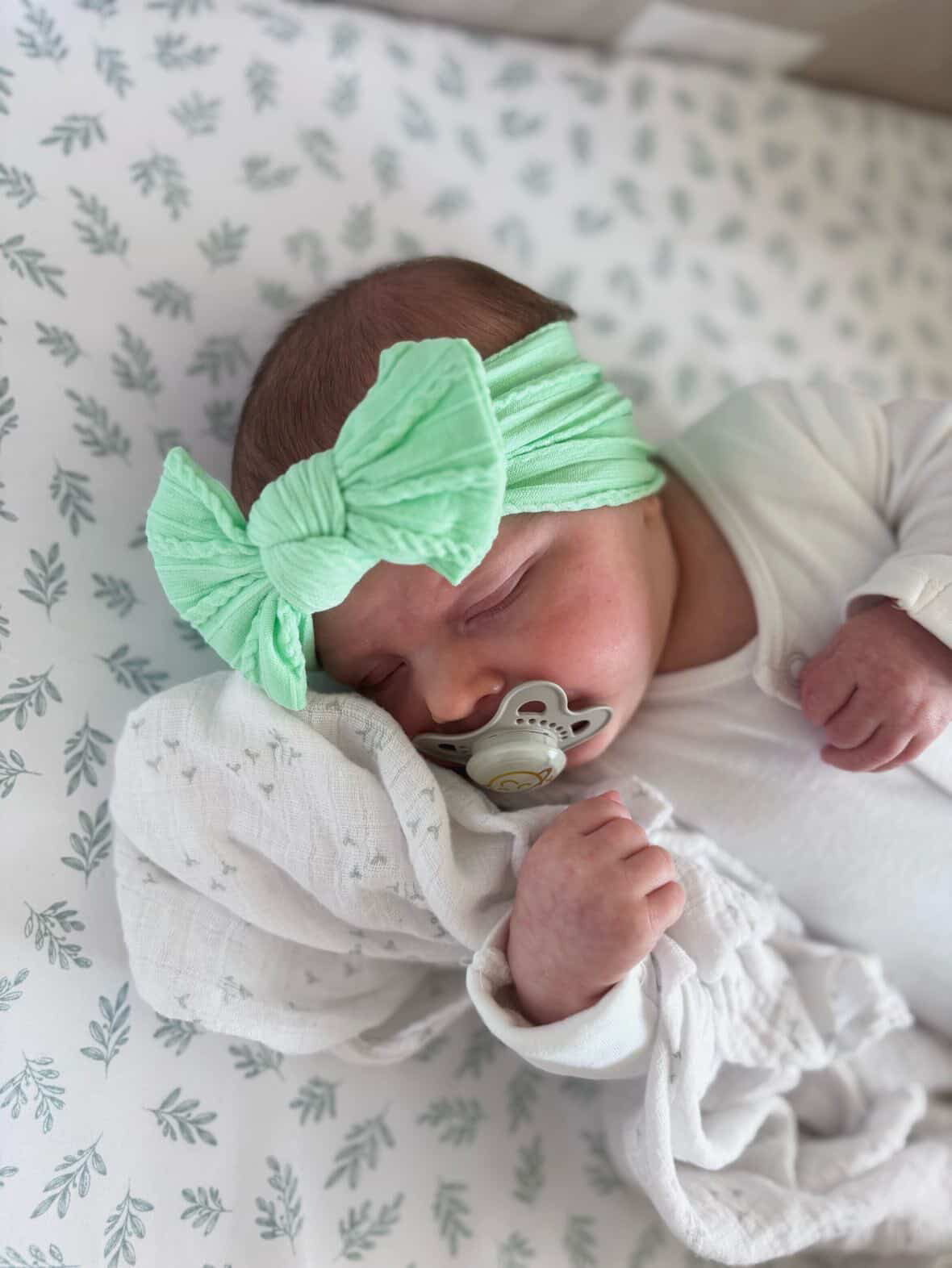 Apple Green Smaller Bow Headband For Newborn Babies to Age 3 - Image 5