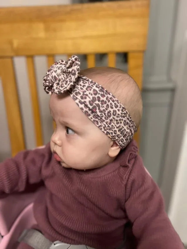 Autumn Leopard Smaller Bow Headband For Babies From Newborn - Image 4