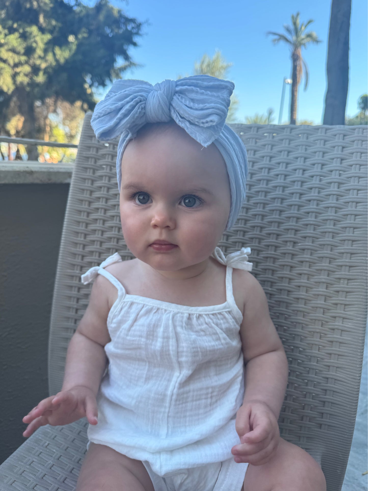 Baby Blue Larger Bow Headband Suitable For Newborns to Age 3 - Image 3