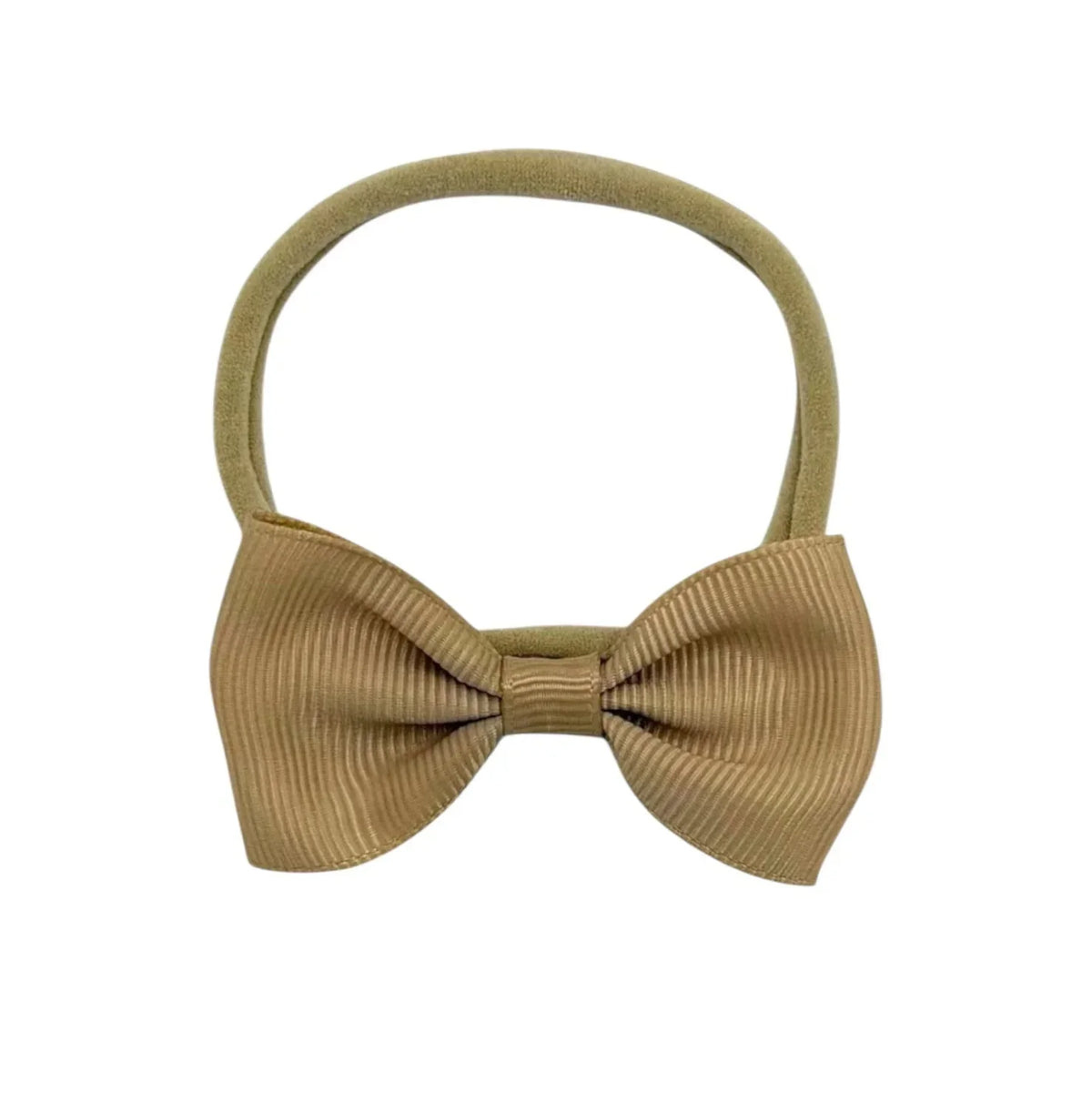 Beige 2.5 inch Dainty Bow Headband Fits From Newborn to Age 3 - Image 1