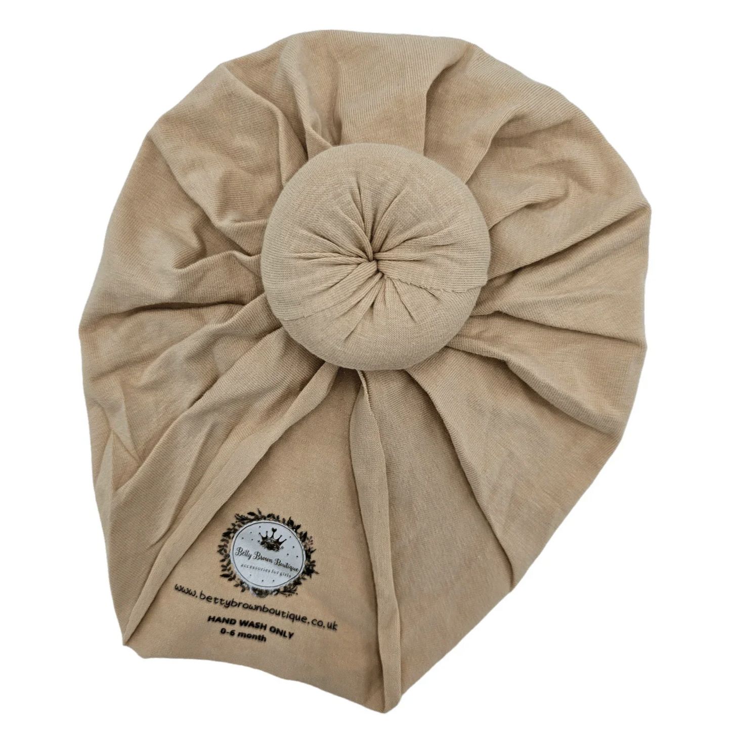 Beige Turban Hat with Donut Design For Newborn to 6 Months - Image 2
